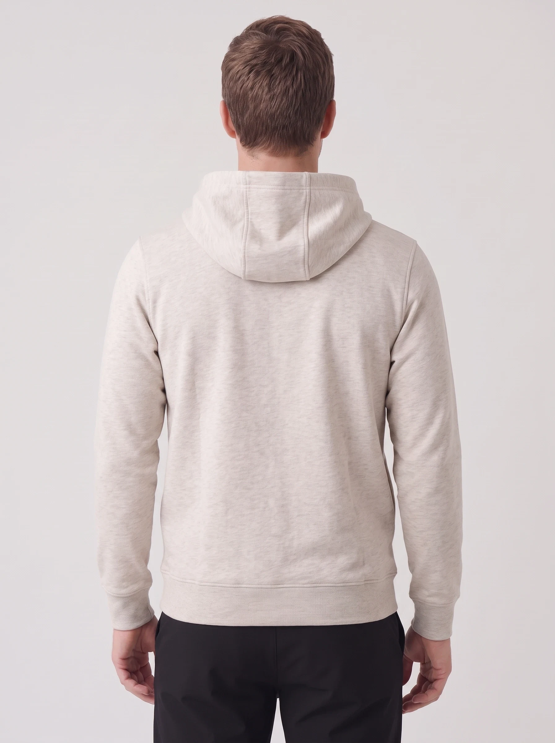 Oatmeal Rib Hem Half Zip Hoodie, men hoodies, back view