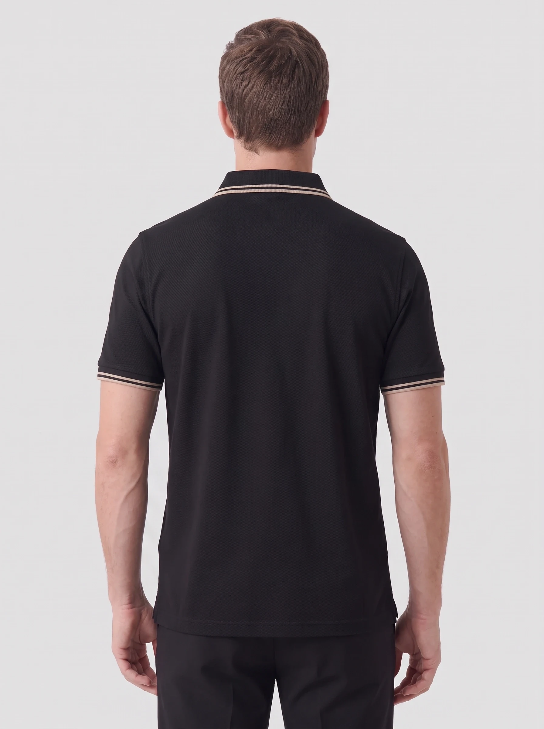 Black Tipped Rib Polo, men solid polos, back view