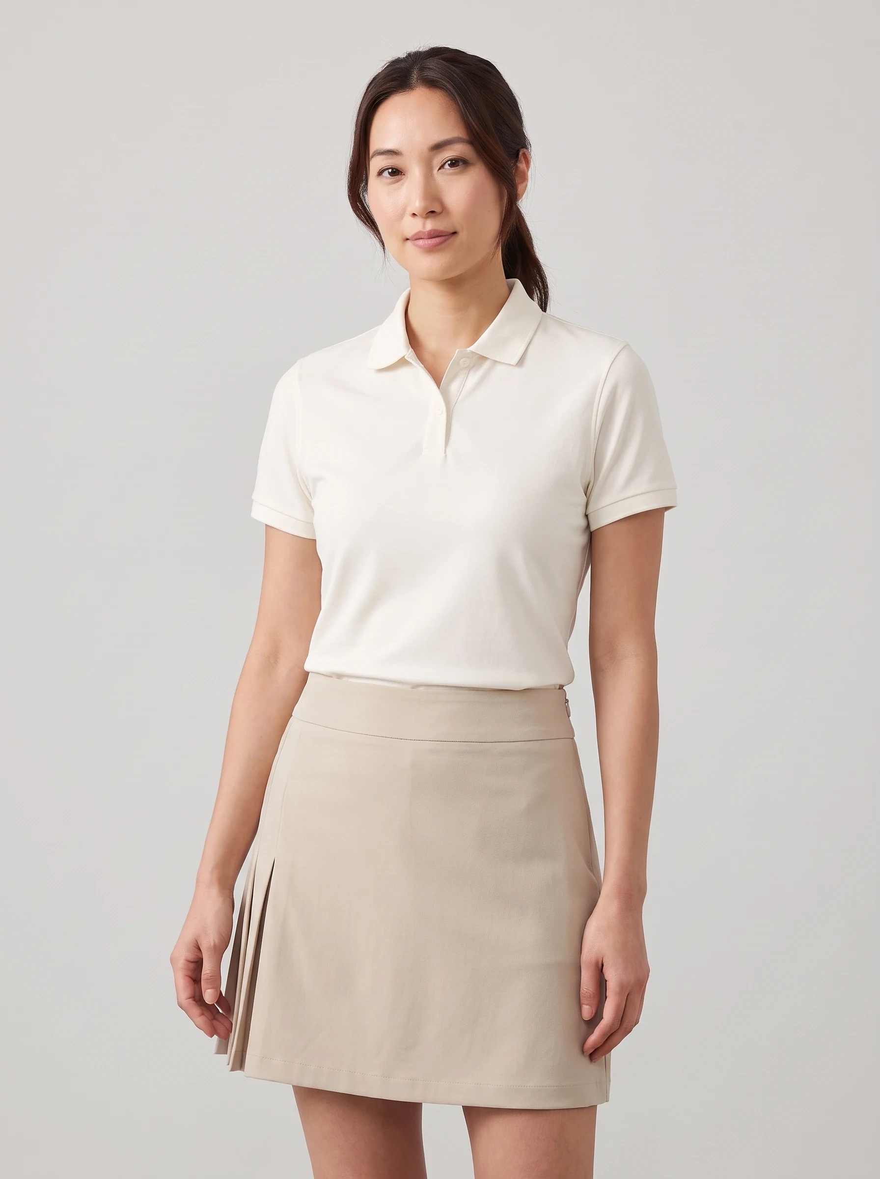 Sand Asymmetric Pleat Golf Skort, women golf dresses & skirts, front view
