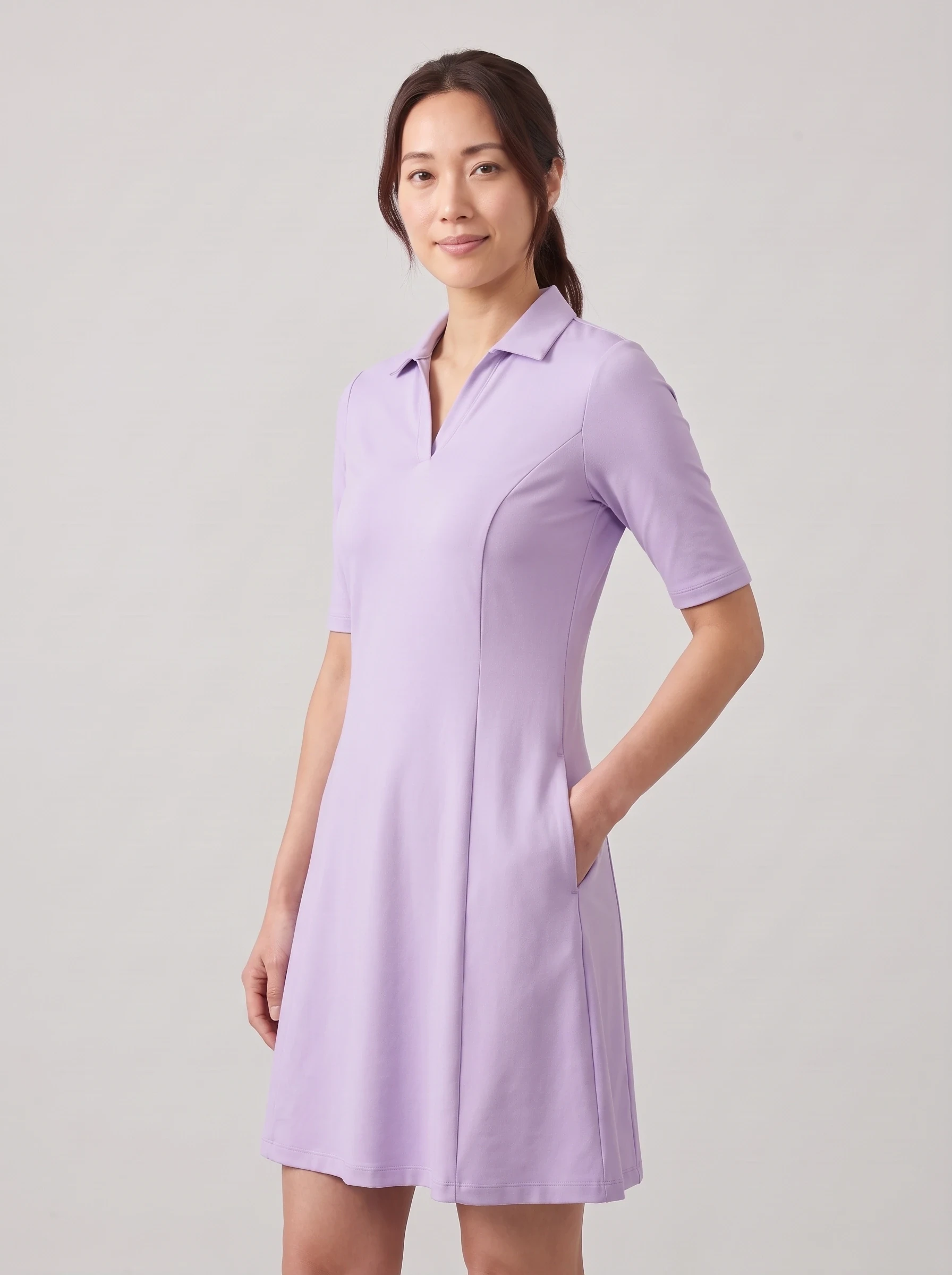 Lavender Half Sleeve Golf Dress, women golf dresses & skirts, side view