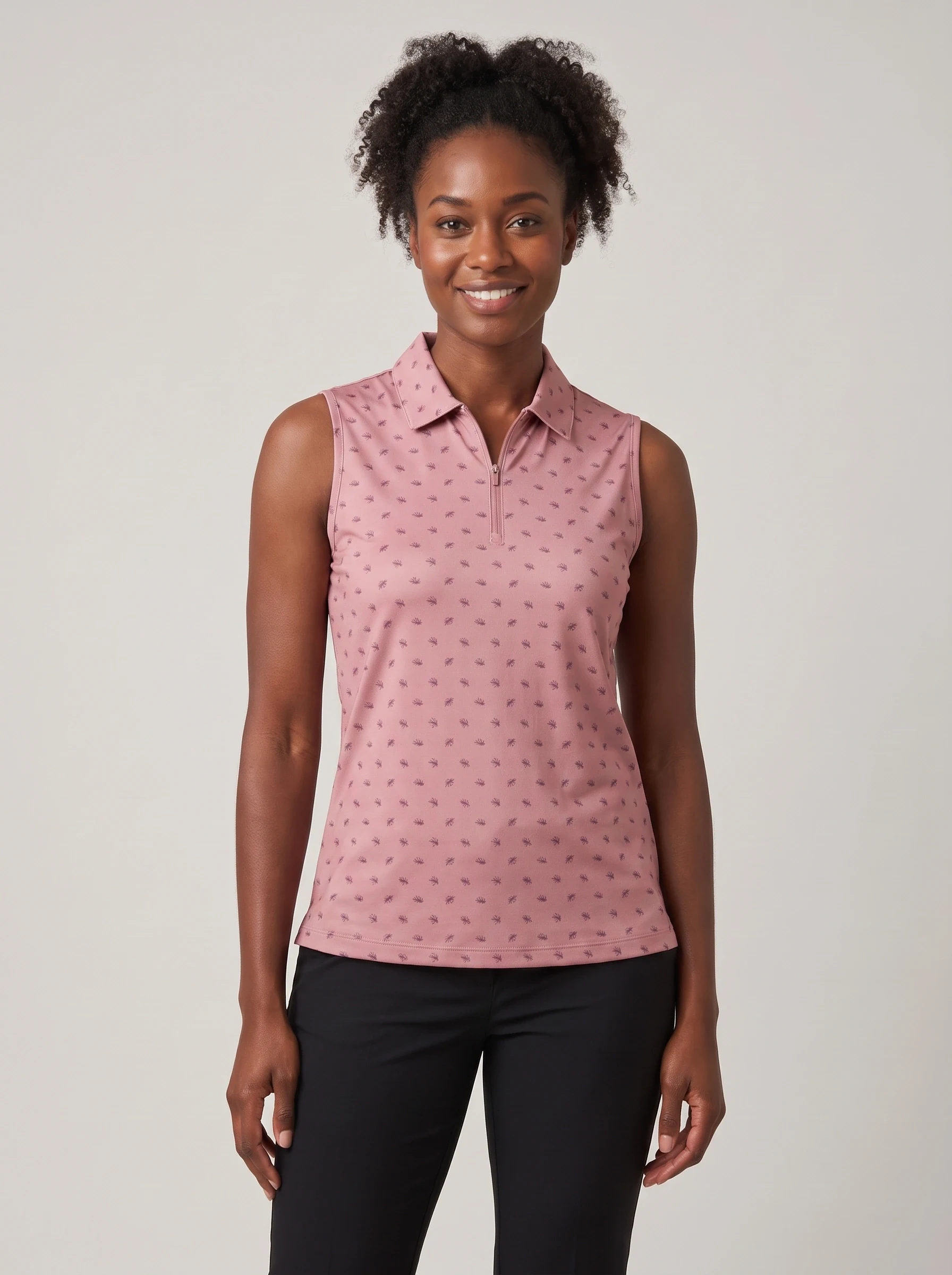 Rose Micro Palm Polo, women printed polos, front view