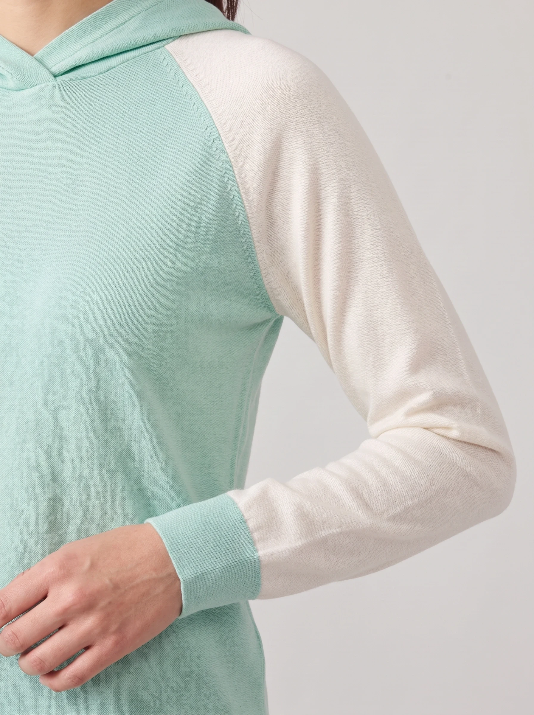 Mint Contrast Sleeve Hoodie, women hoodies, Contrast raglan seam and cuff detail