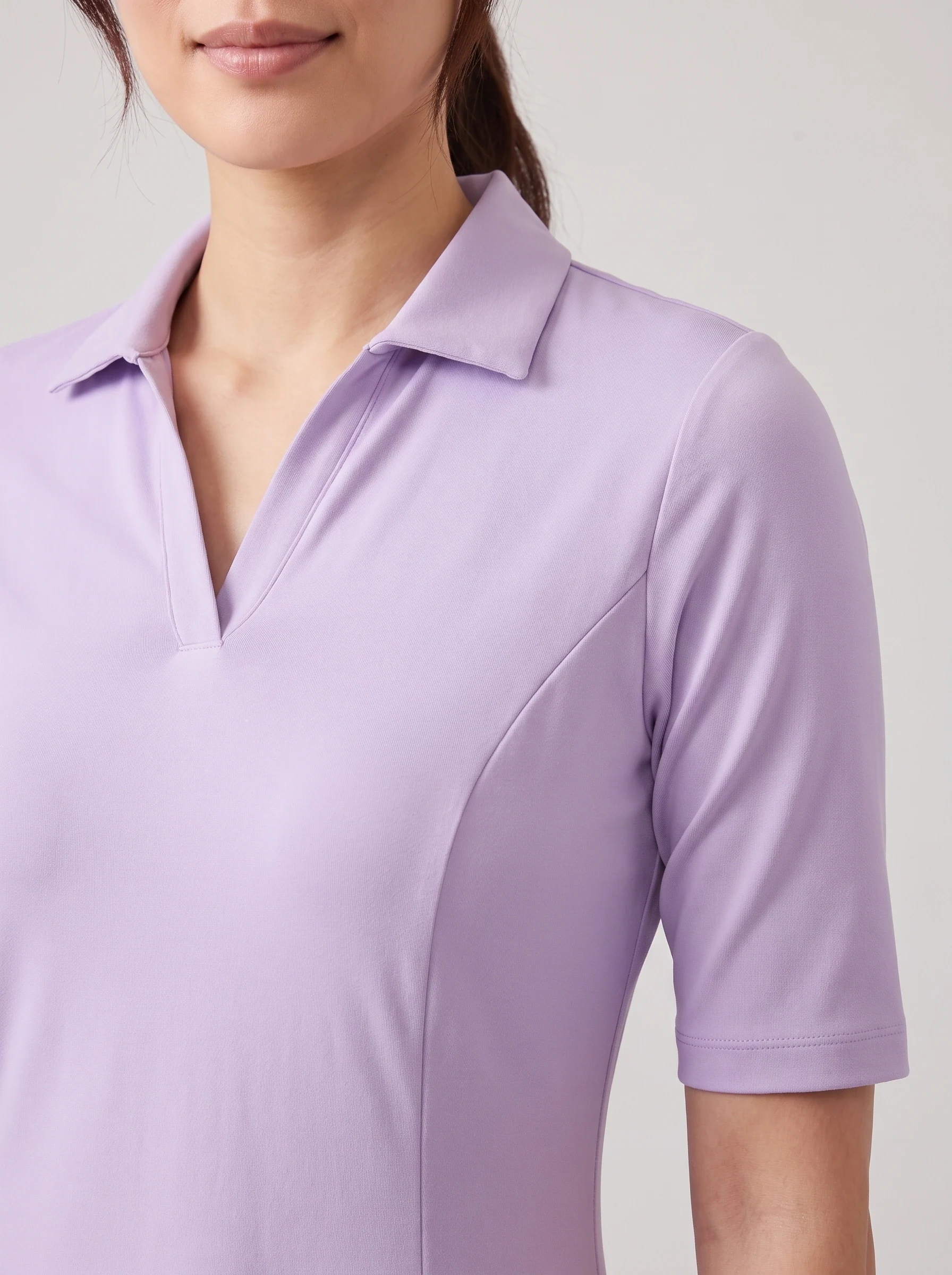 Lavender Half Sleeve Golf Dress, women golf dresses & skirts, Elbow sleeve edge and open polo collar detail