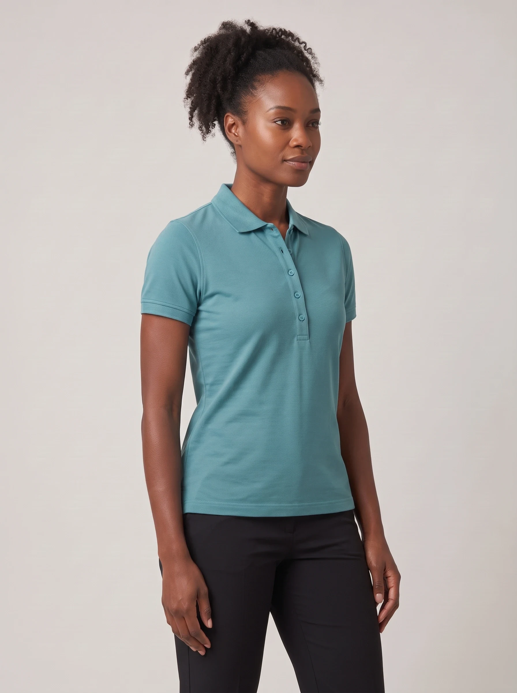Teal Rib Collar Polo, women solid polos, side view