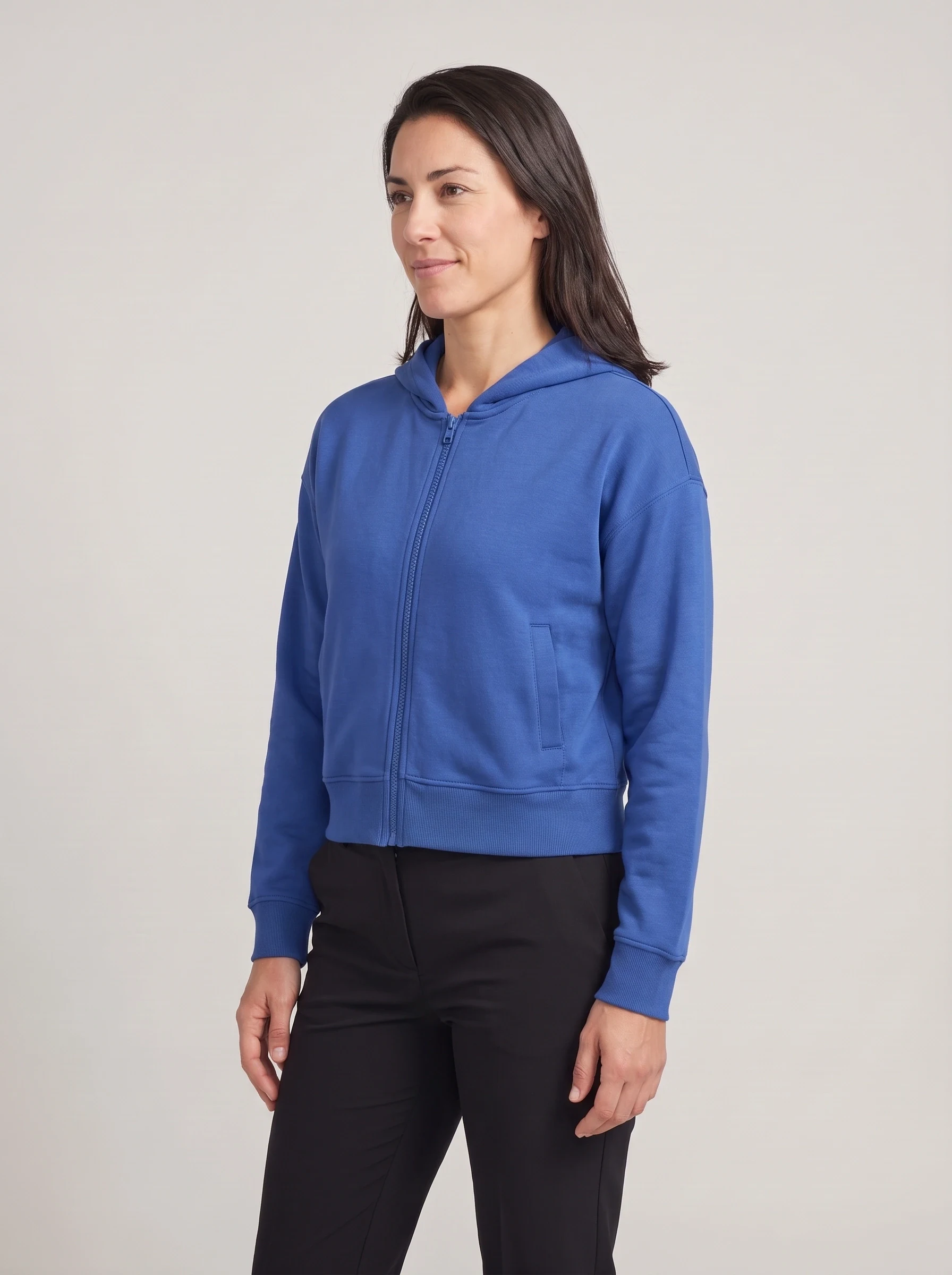 Cobalt Cropped Zip Hoodie, women hoodies, side view