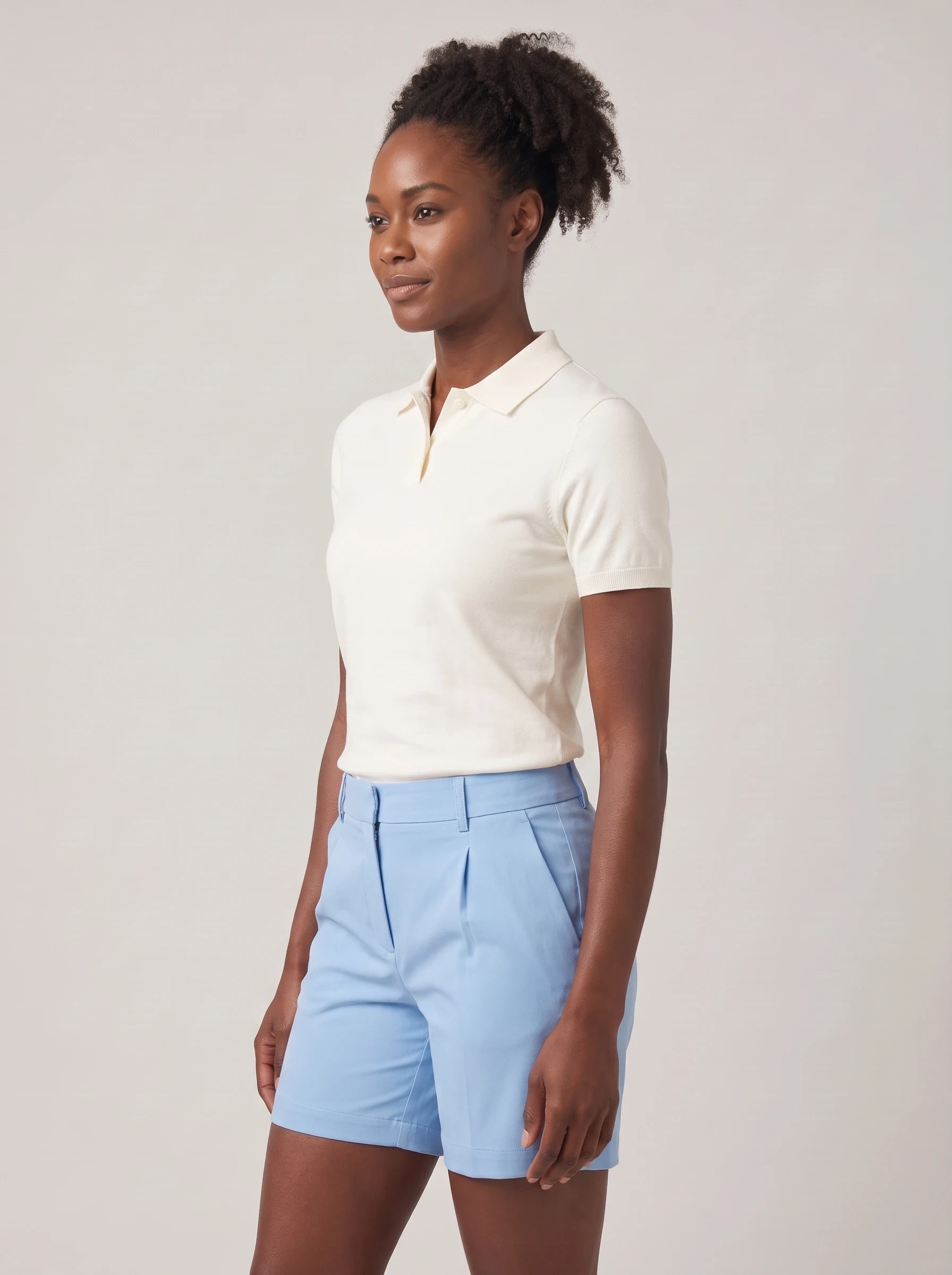 Sky Blue Pleat Front Golf Short, women shorts, side view