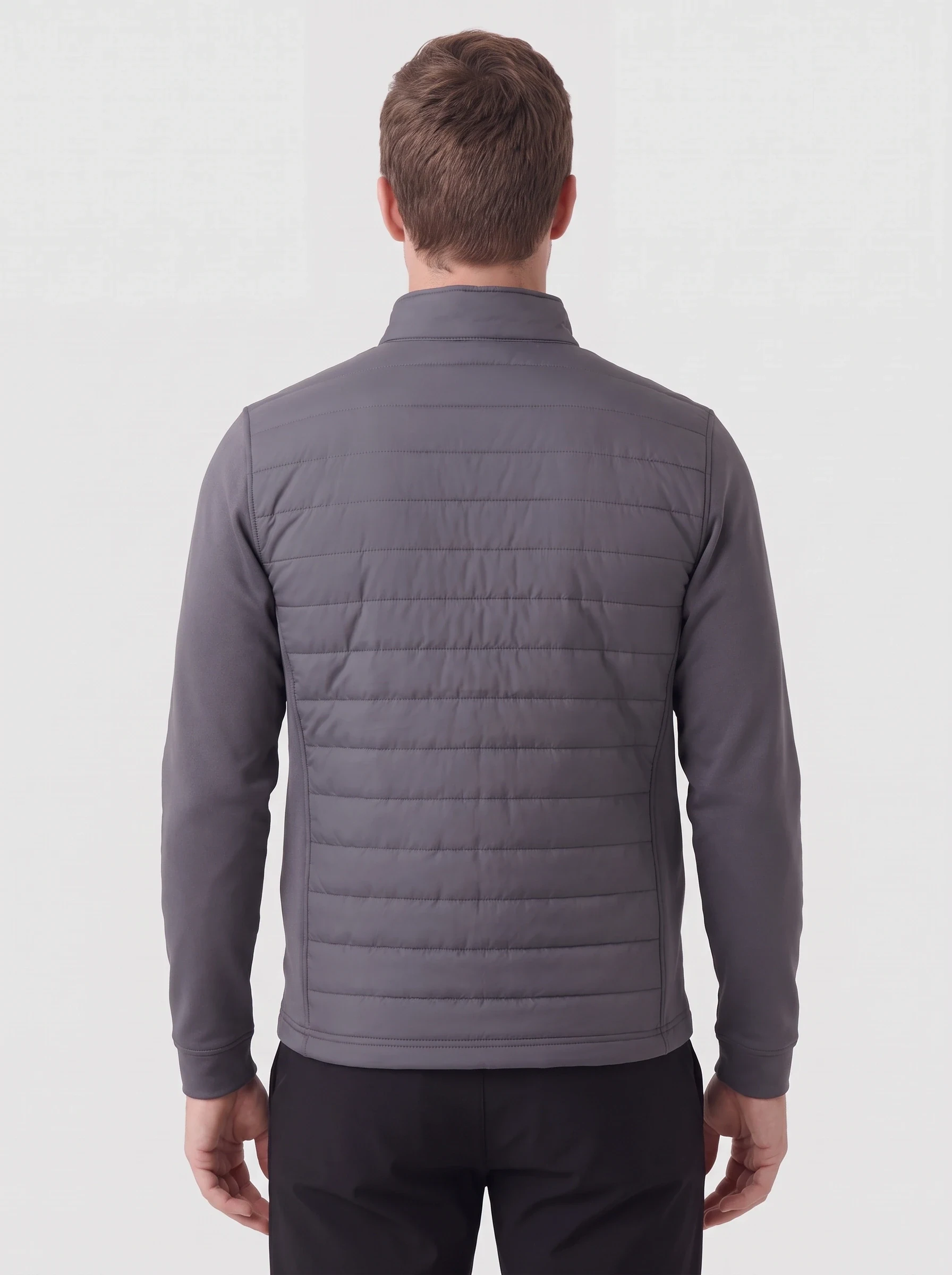 Charcoal Quilted Hybrid Jacket, men outerwear, back view