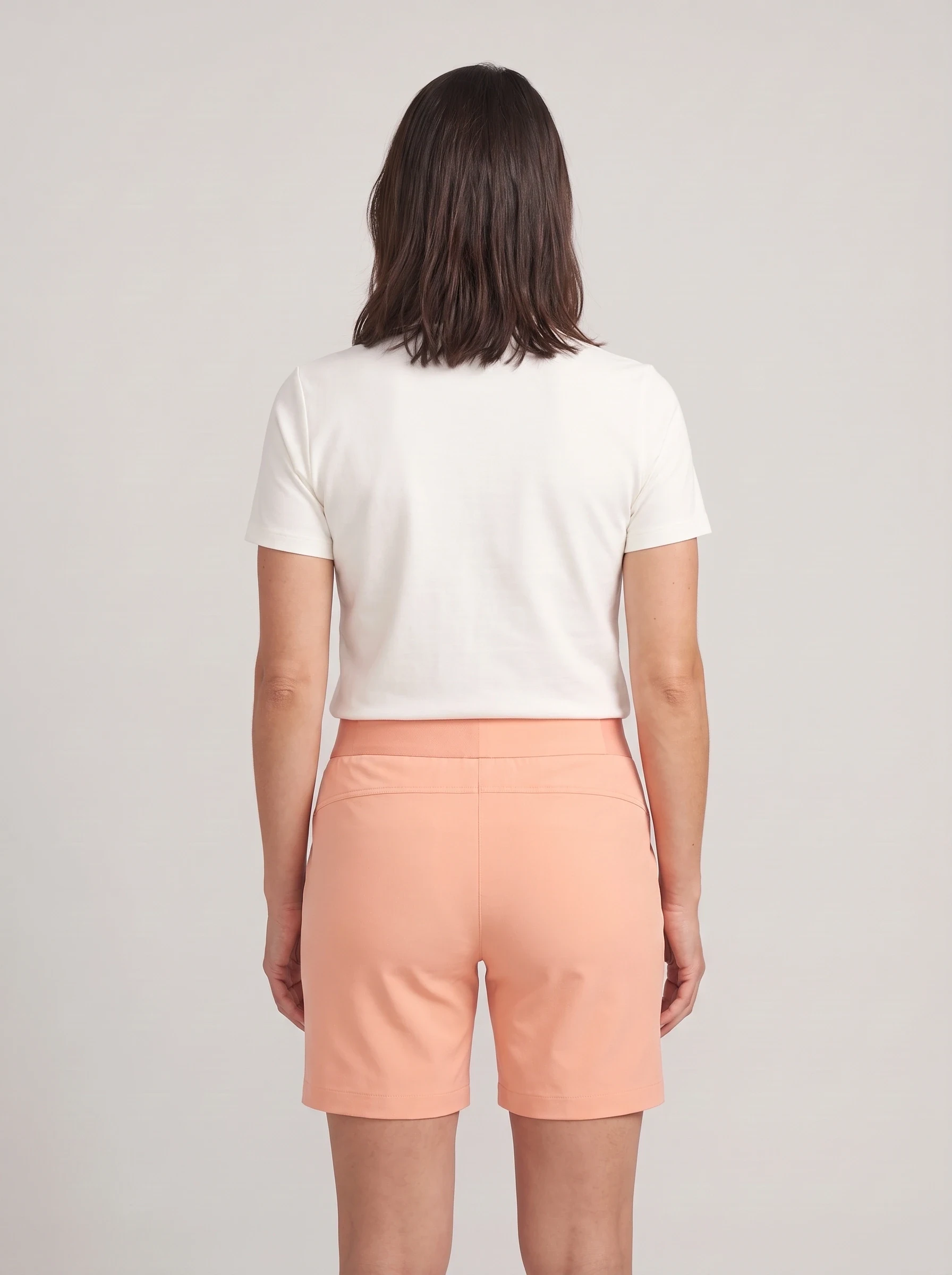 Peach Curved Pocket Golf Short, women shorts, back view