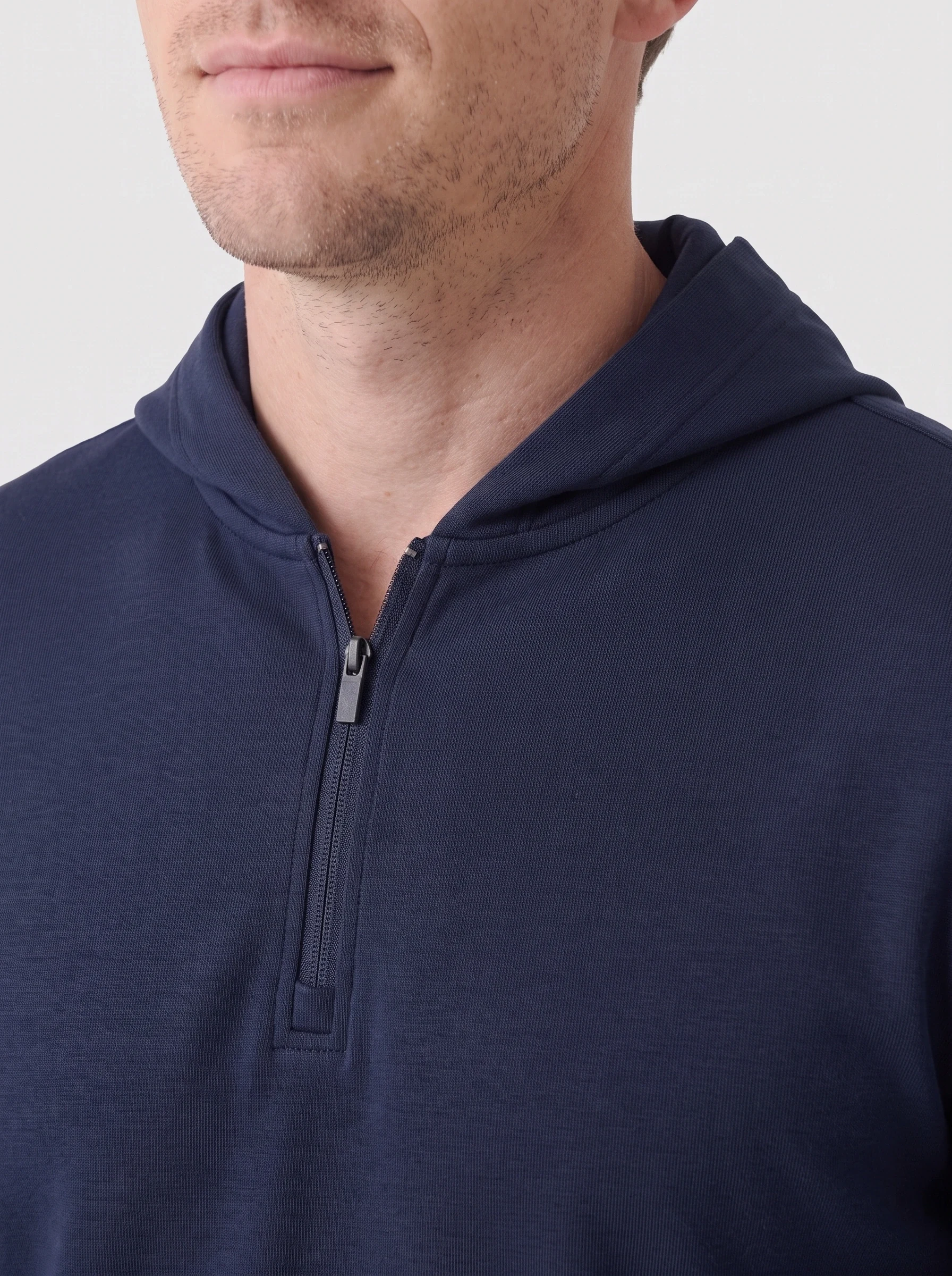 Navy Double Knit Shawl Zip, men zip tops & midlayers, Shawl collar fold and quarter zip detail