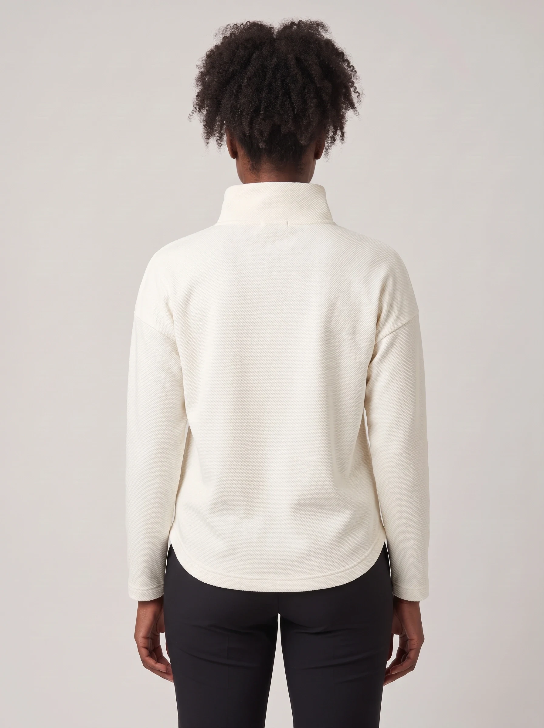 Ivory Funnel Neck Midlayer, women zip tops & midlayers, back view