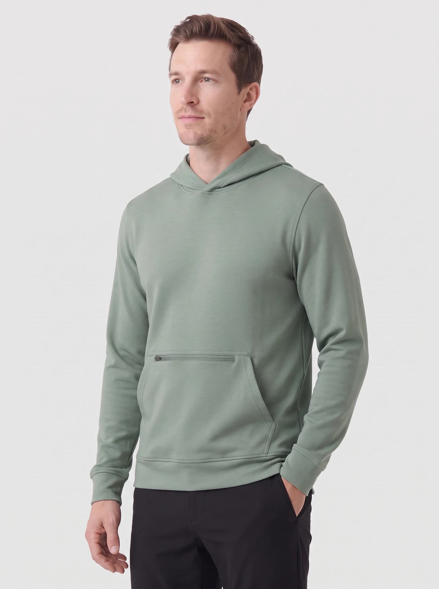 Sage Zip Pocket Pullover Hoodie, men hoodies, side view