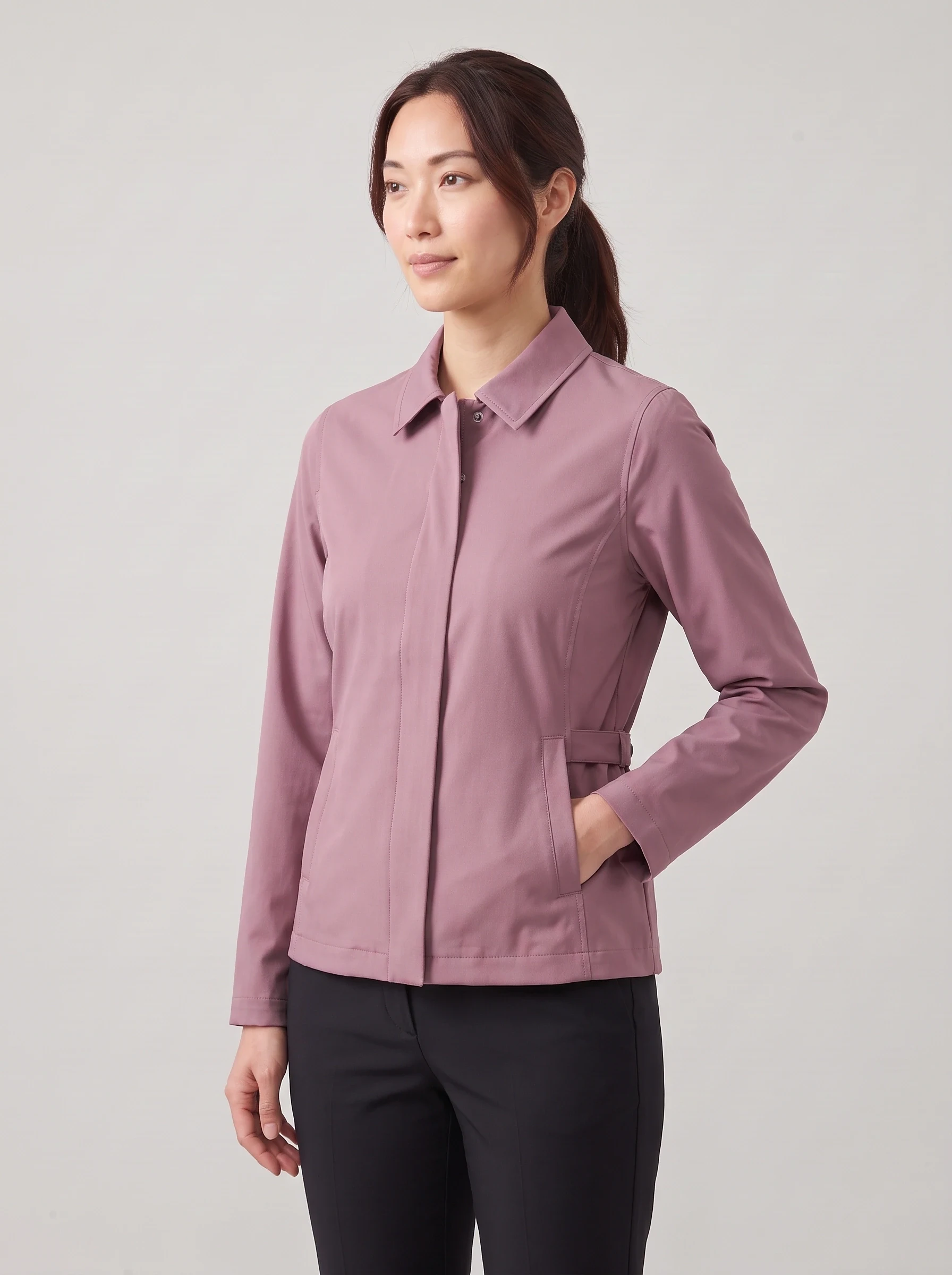 Mauve Belt Tab Golf Jacket, women outerwear, side view