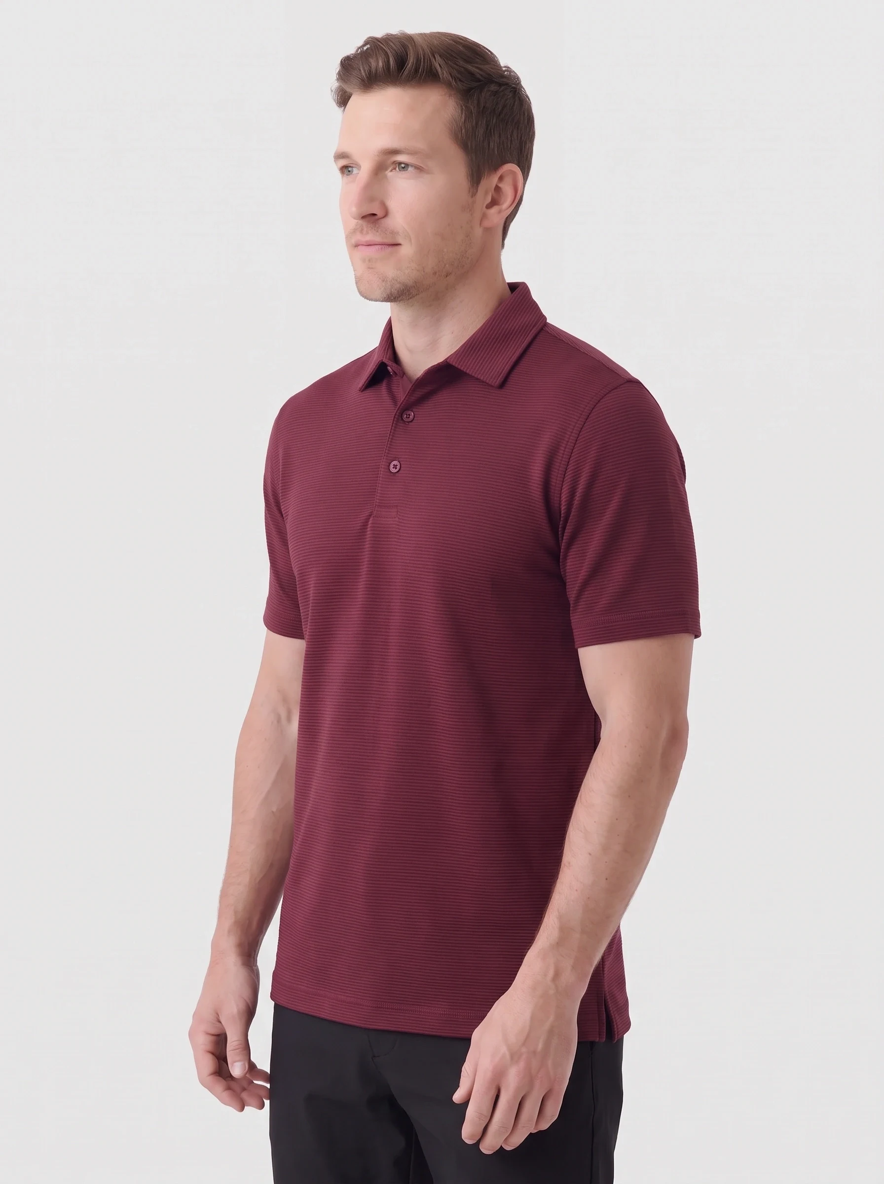 Burgundy Ottoman Stripe Polo, men solid polos, side view