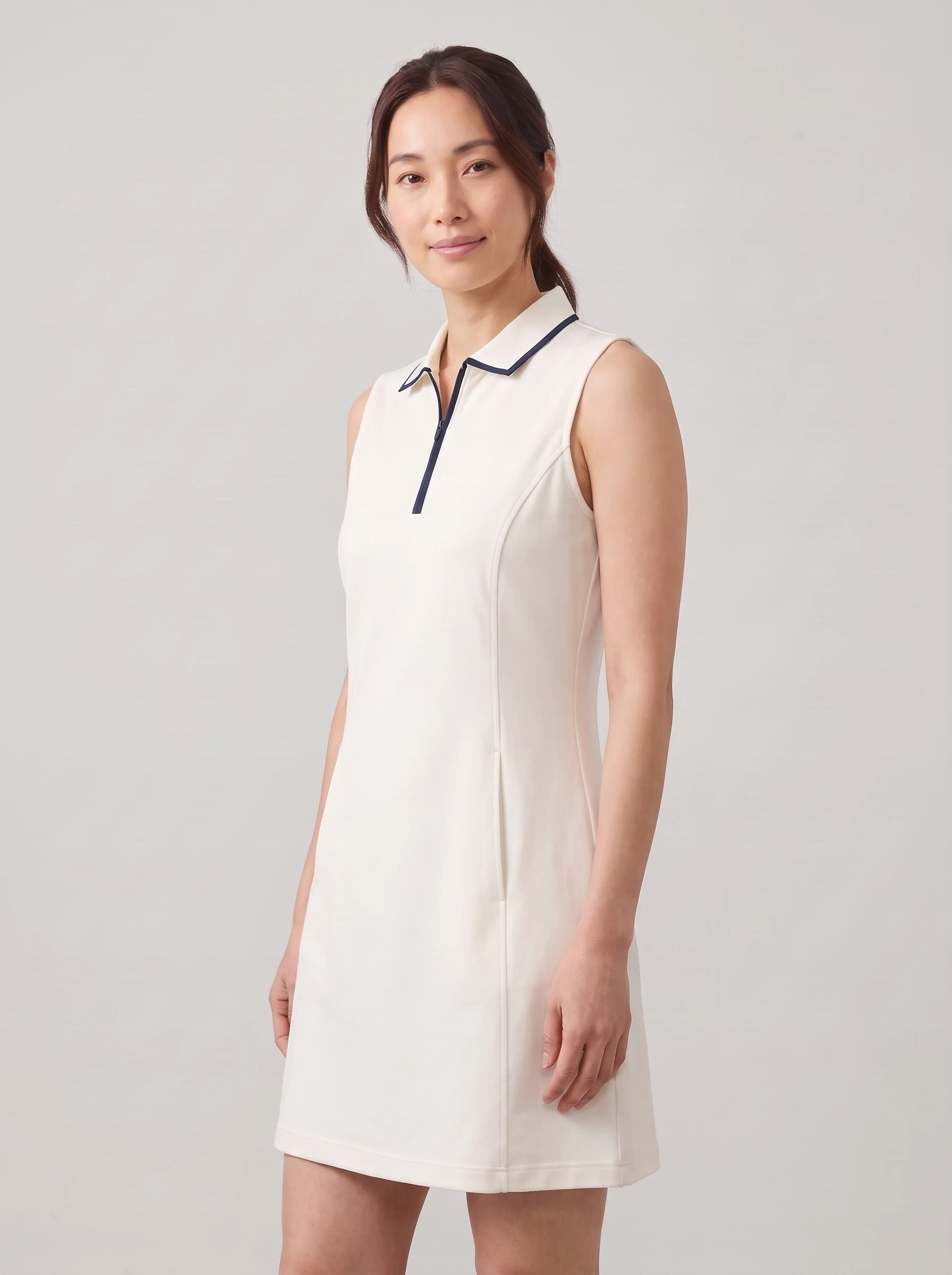 Ivory Contrast Zip Golf Dress, women golf dresses, side view