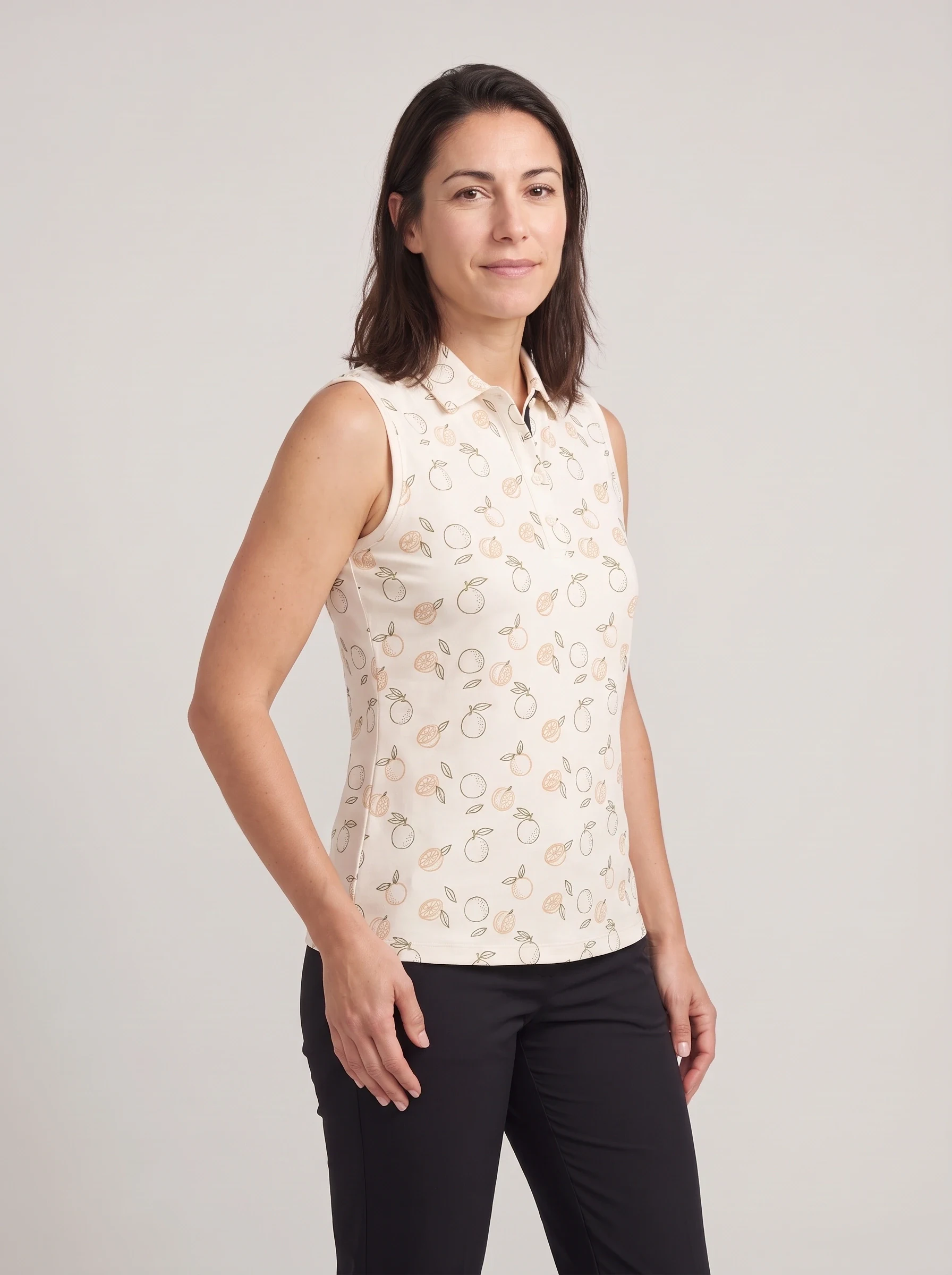 Cream Citrus Sketch Polo, women printed polos, side view