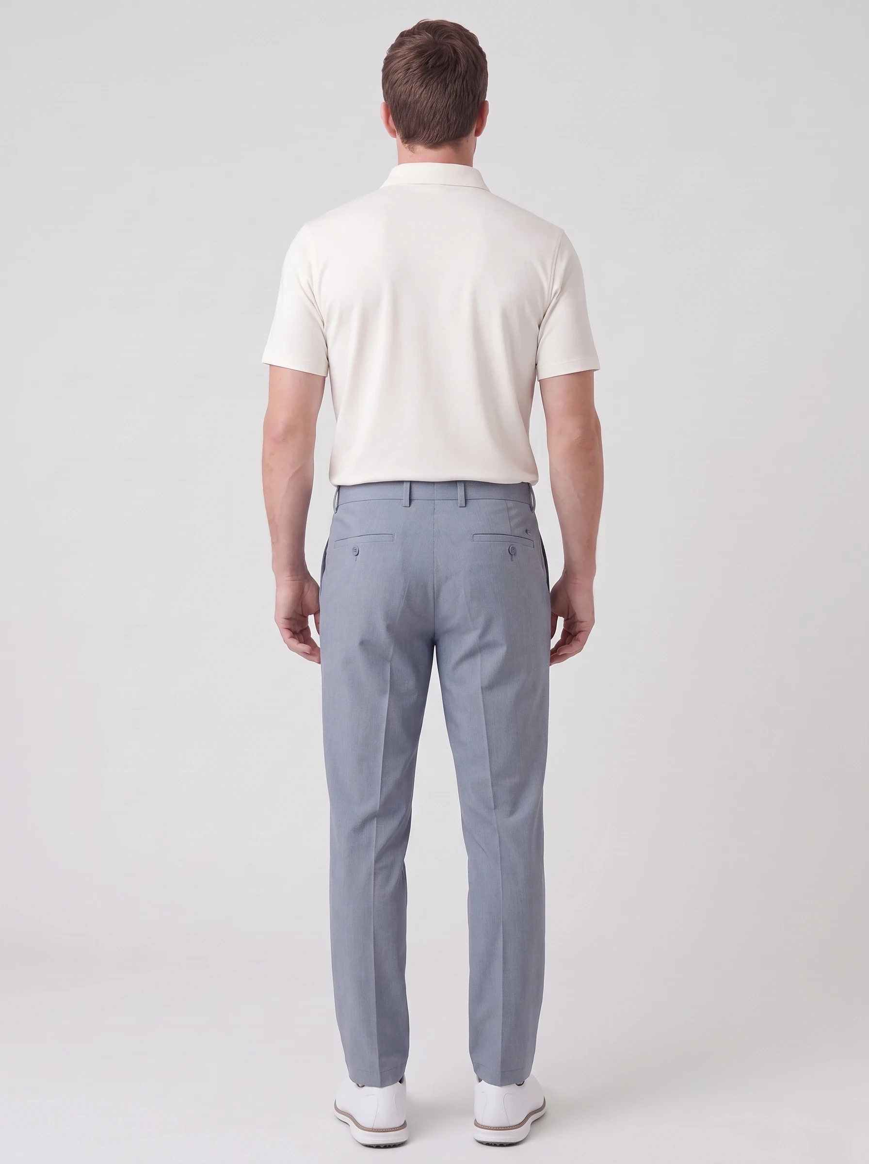 Blue Grey Double Pleat Trouser, men pants & trousers, back view