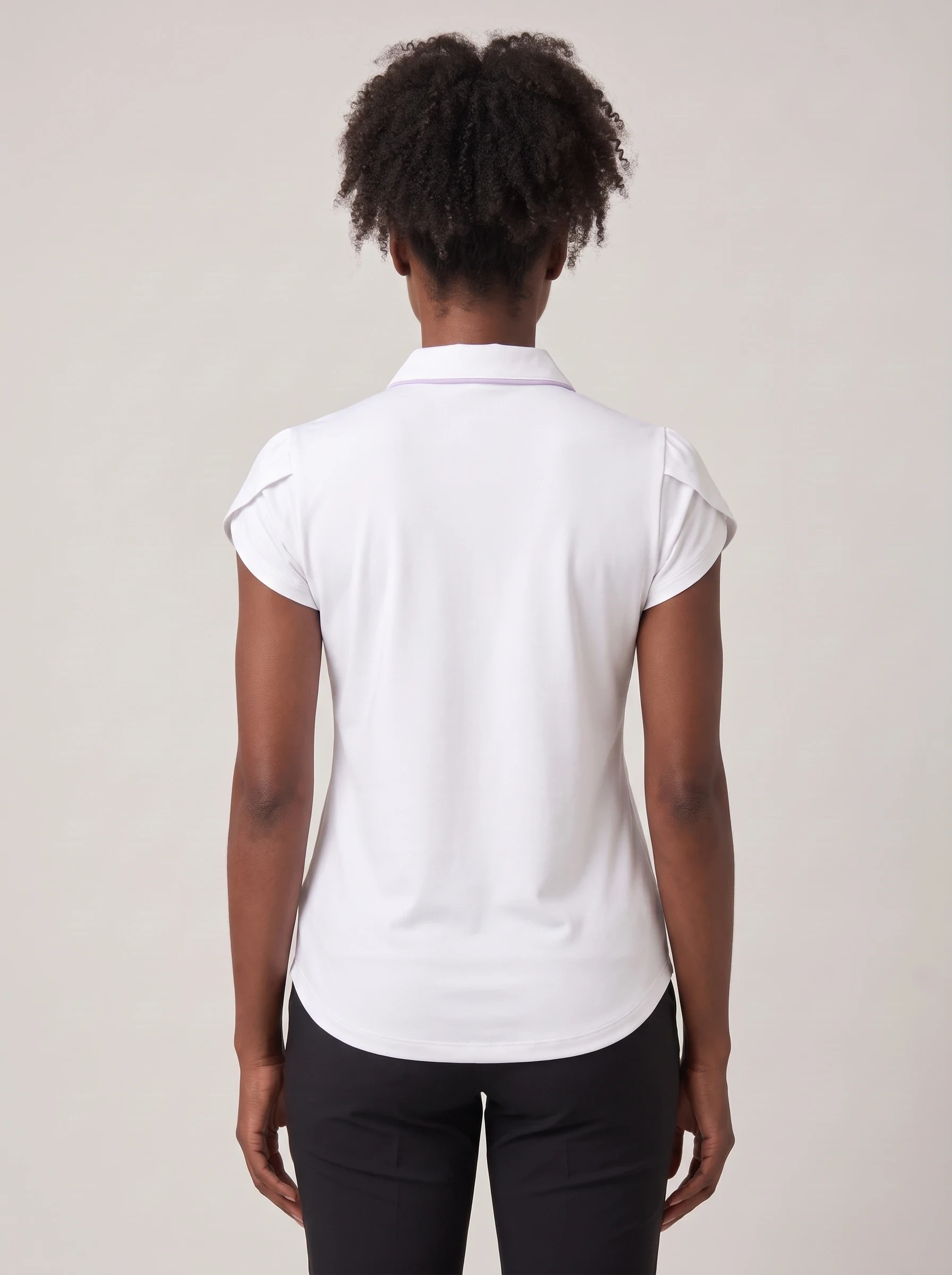 White Petal Sleeve Polo, women solid polos, back view