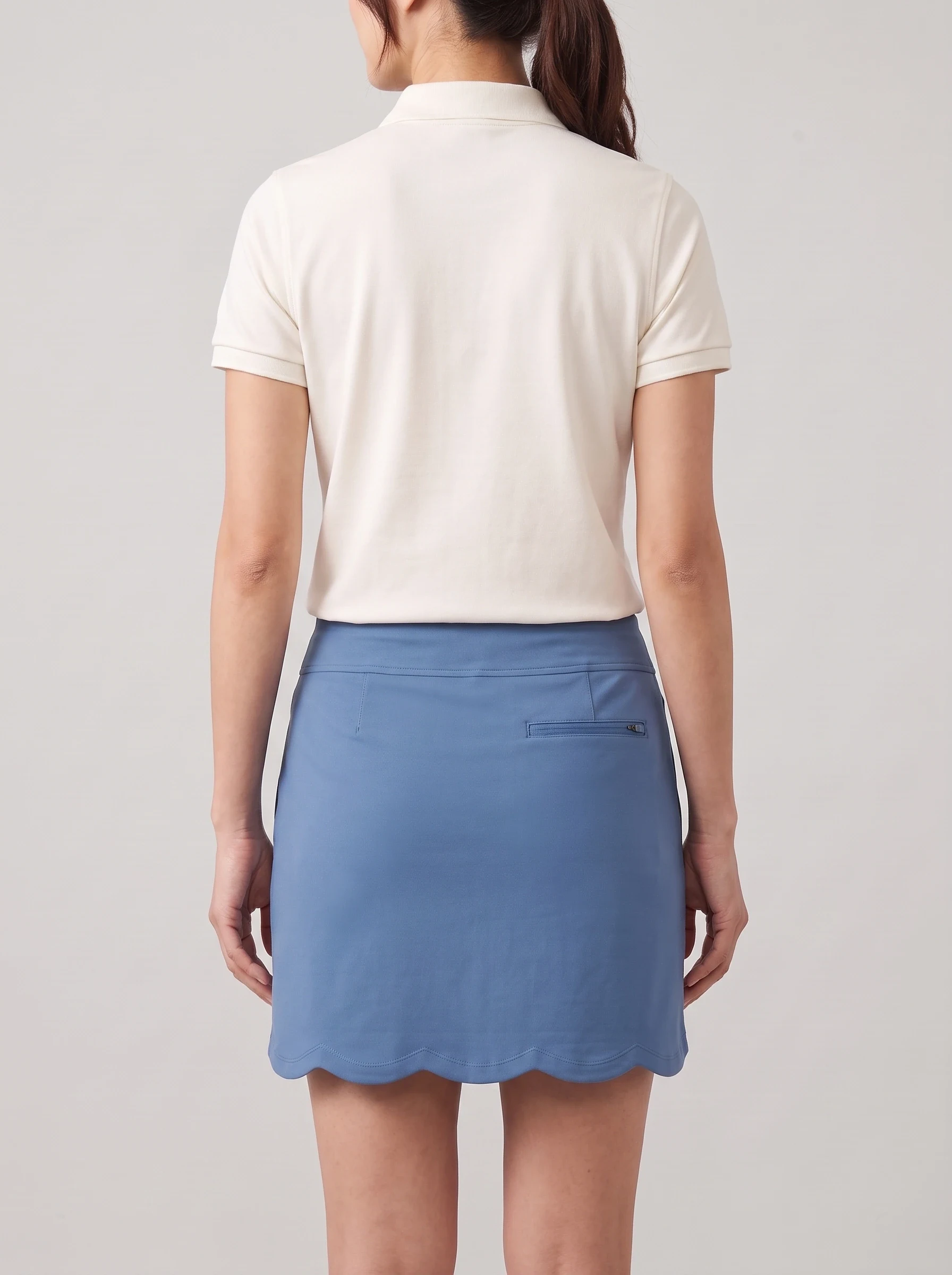 Blue Scallop Hem Golf Skort, women golf dresses & skirts, back view