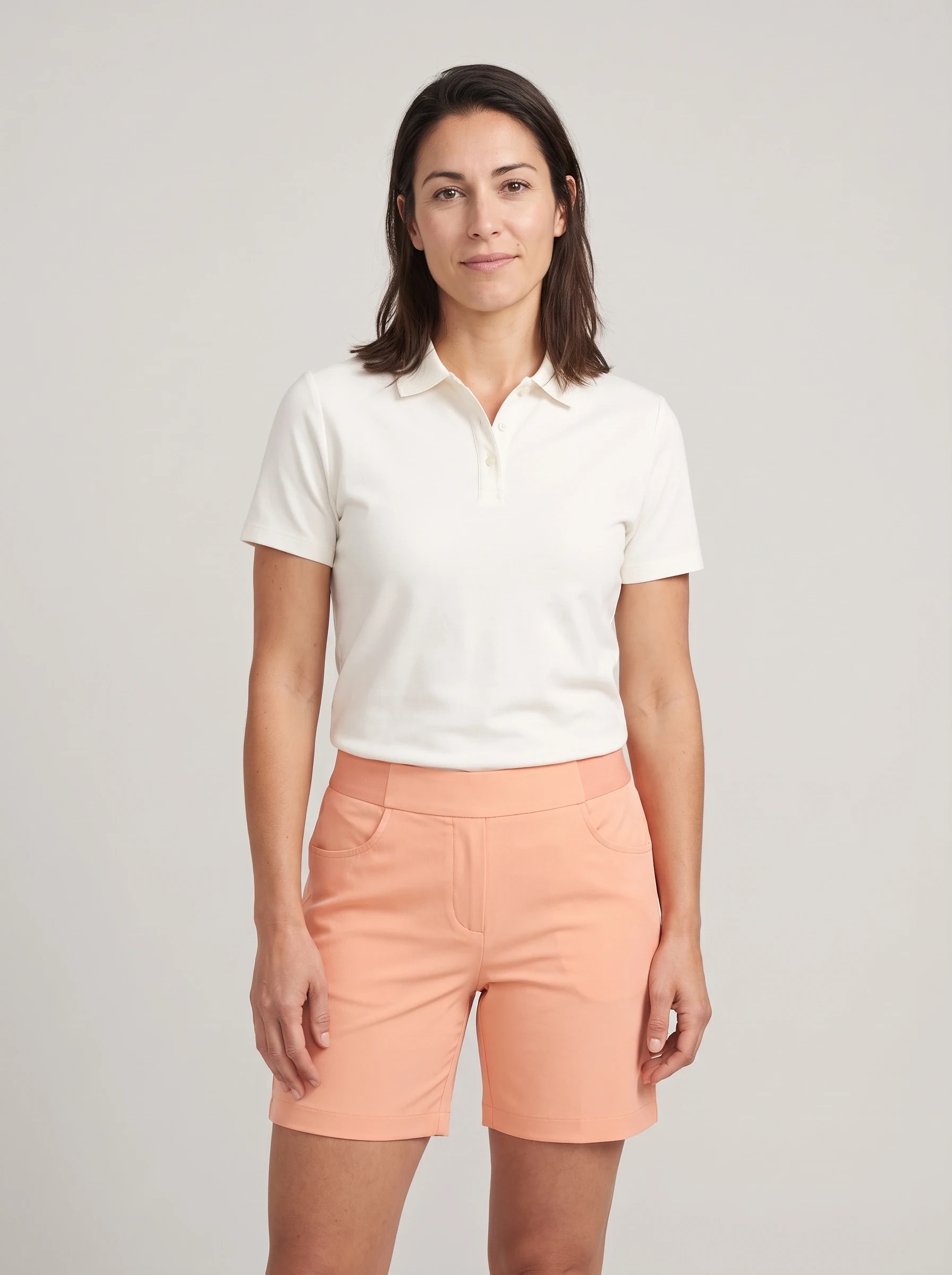 Peach Curved Pocket Golf Short, women shorts, front view
