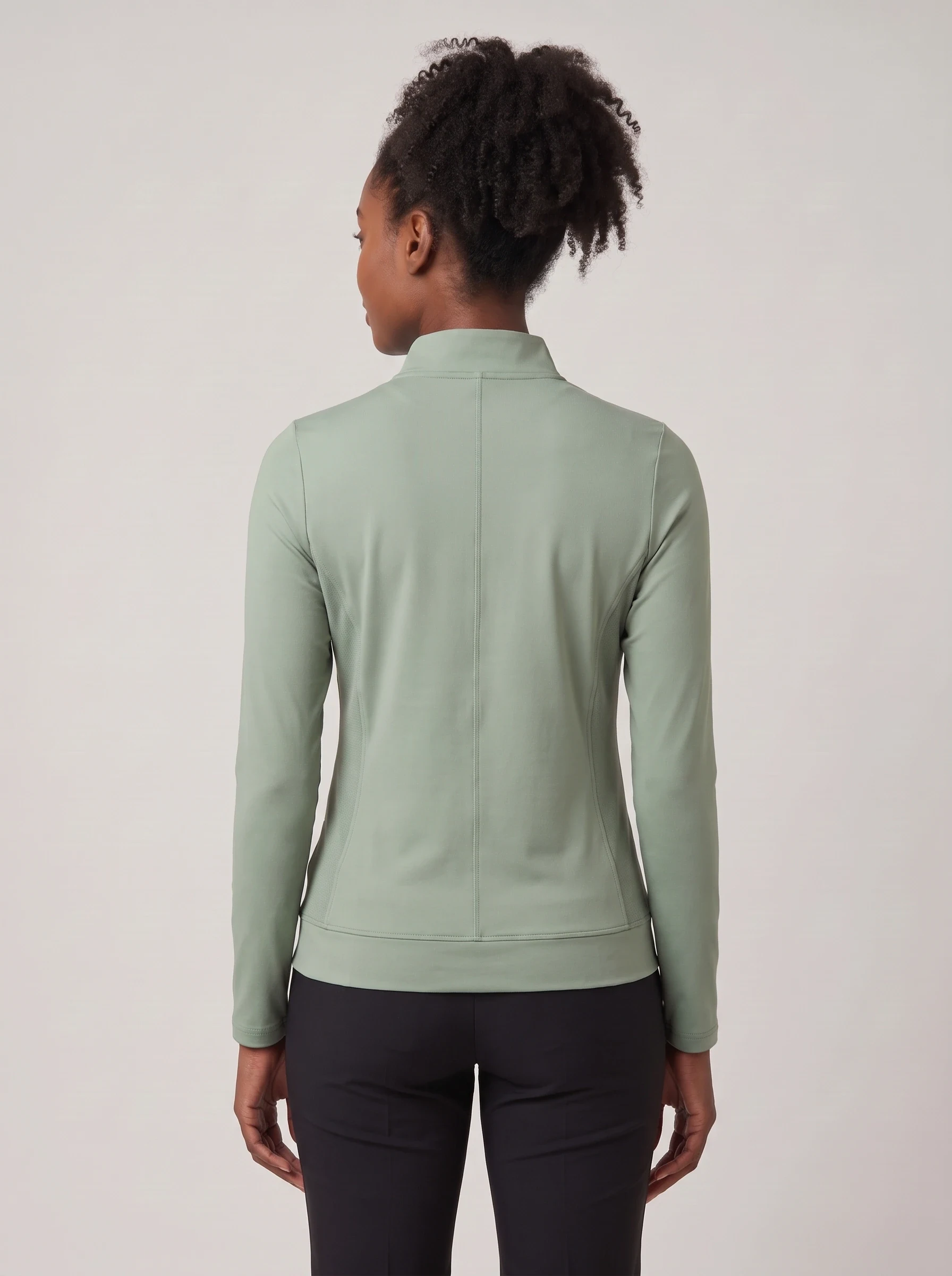 Sage Rib Panel Half Zip, women zip tops & midlayers, back view
