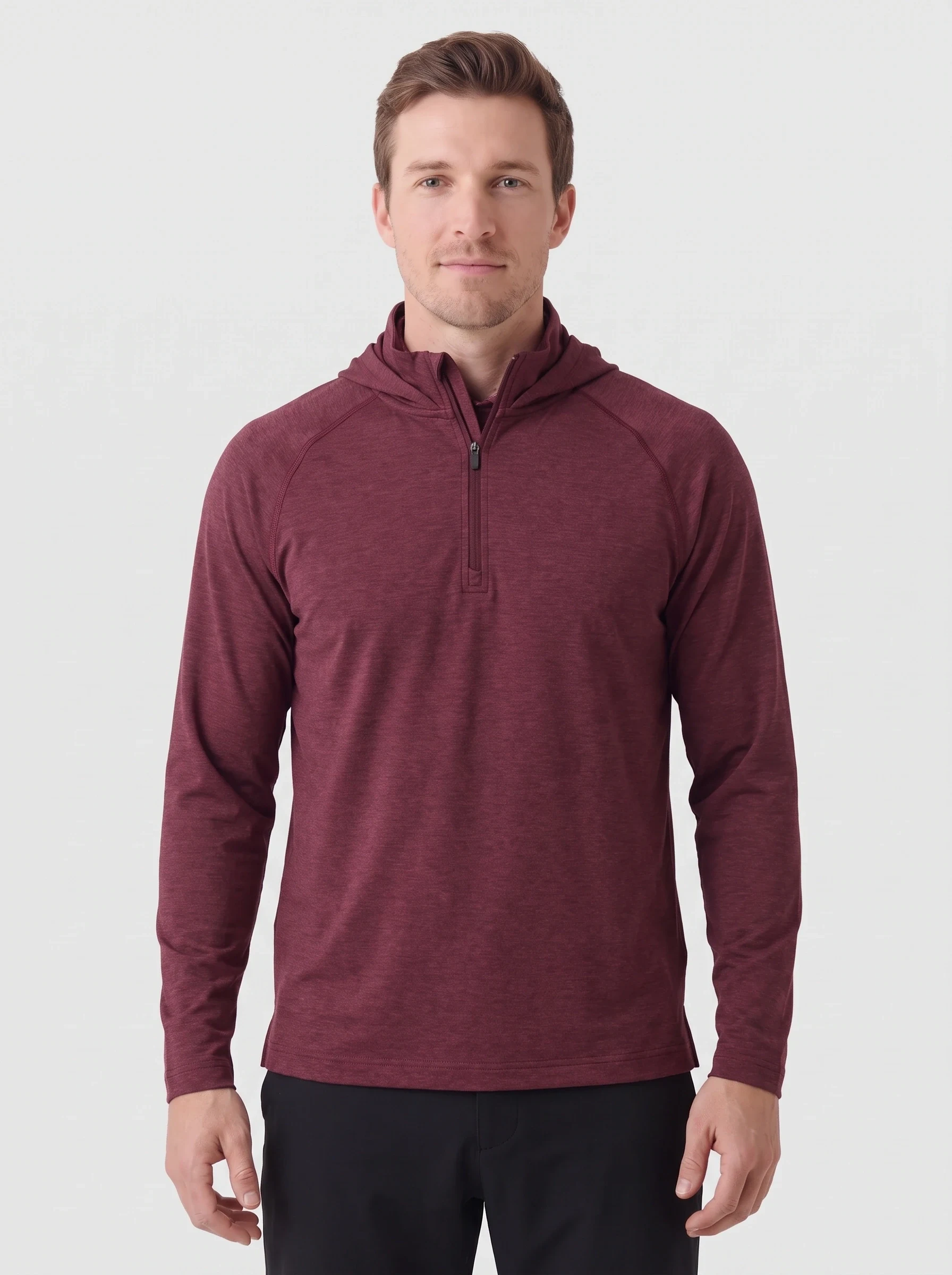 Wine Melange Half Zip, men zip tops & midlayers, front view