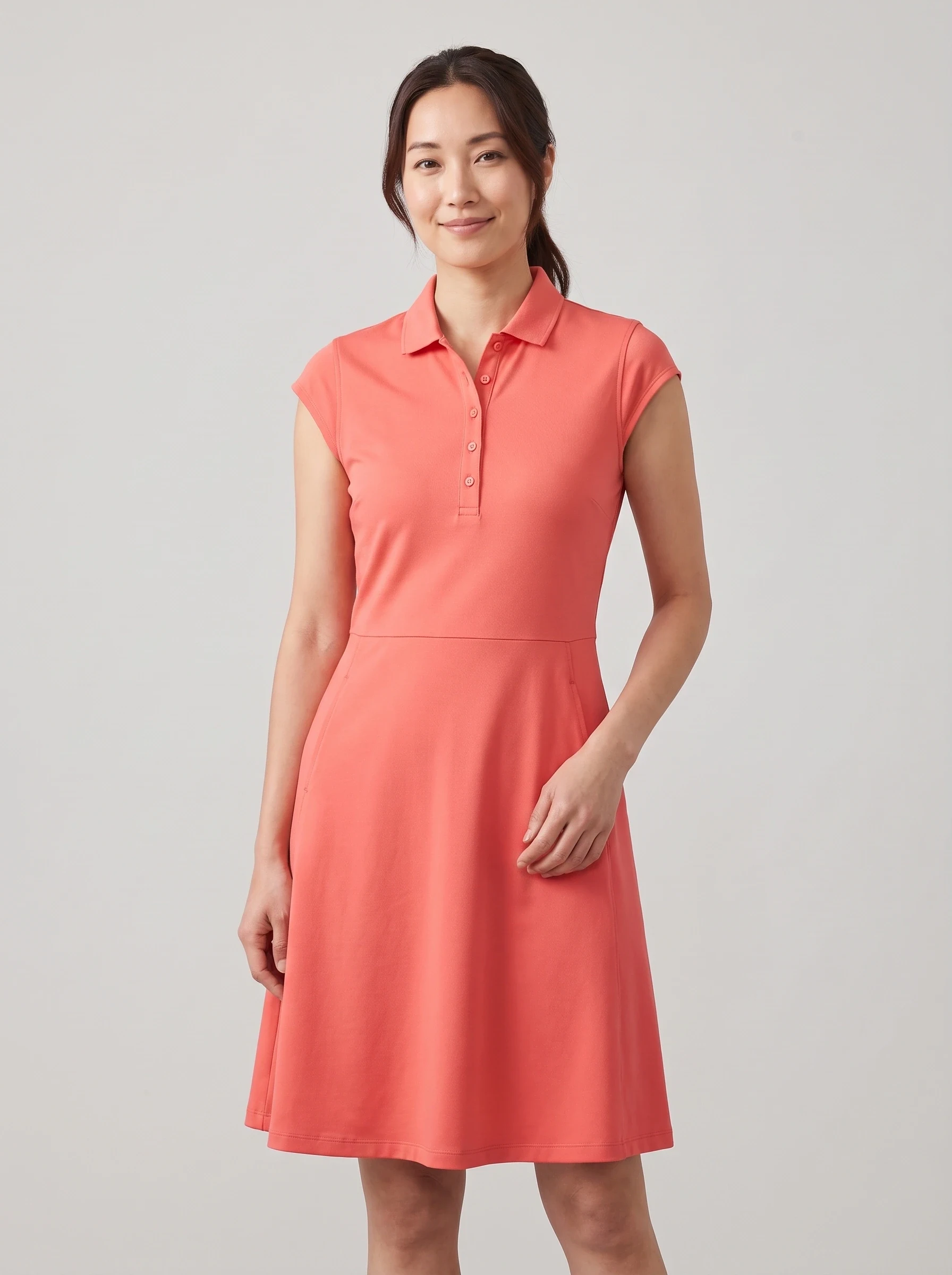 Coral Cap Sleeve Golf Dress, women golf dresses, front view