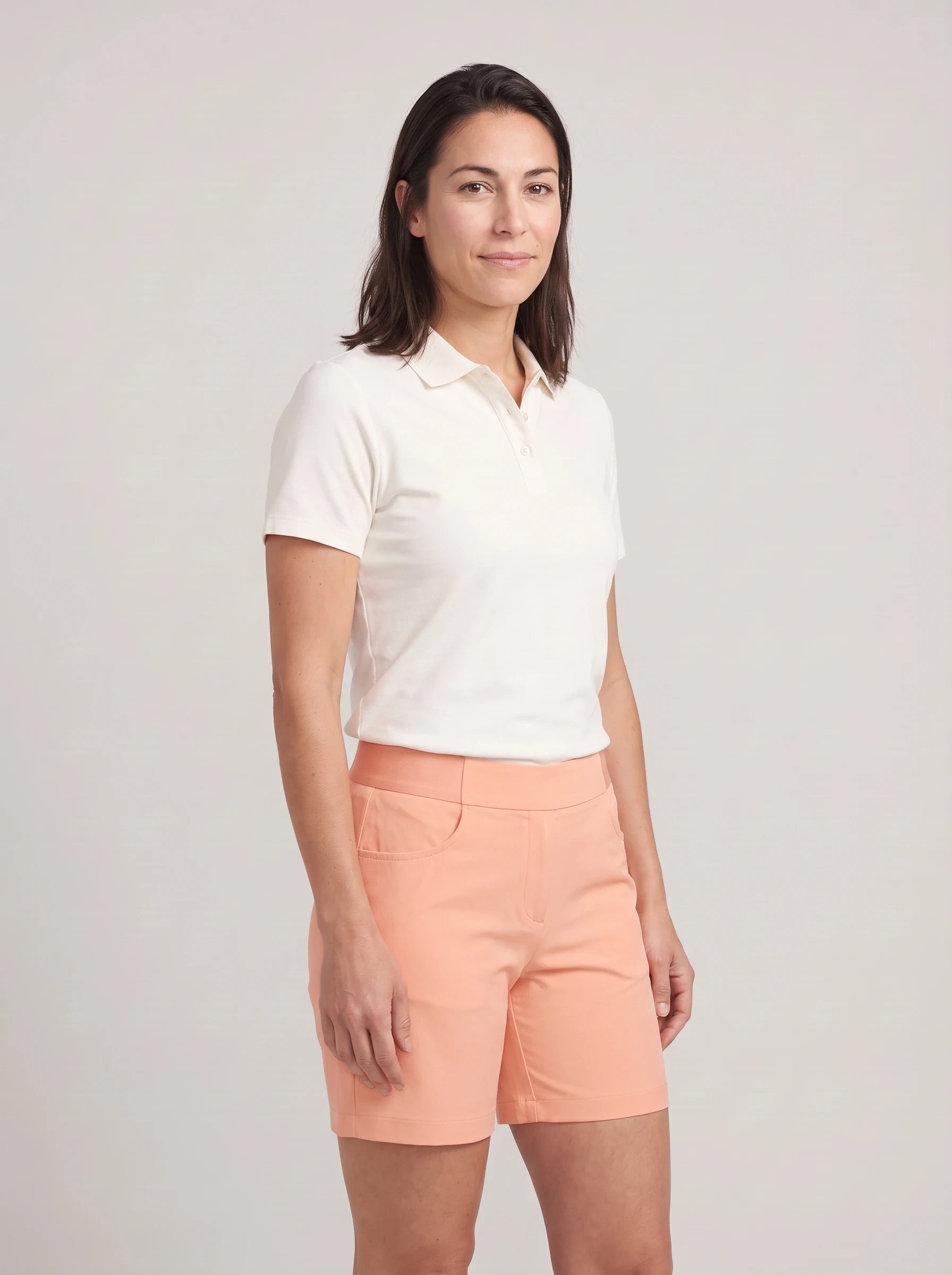 Peach Curved Pocket Golf Short, women shorts, side view
