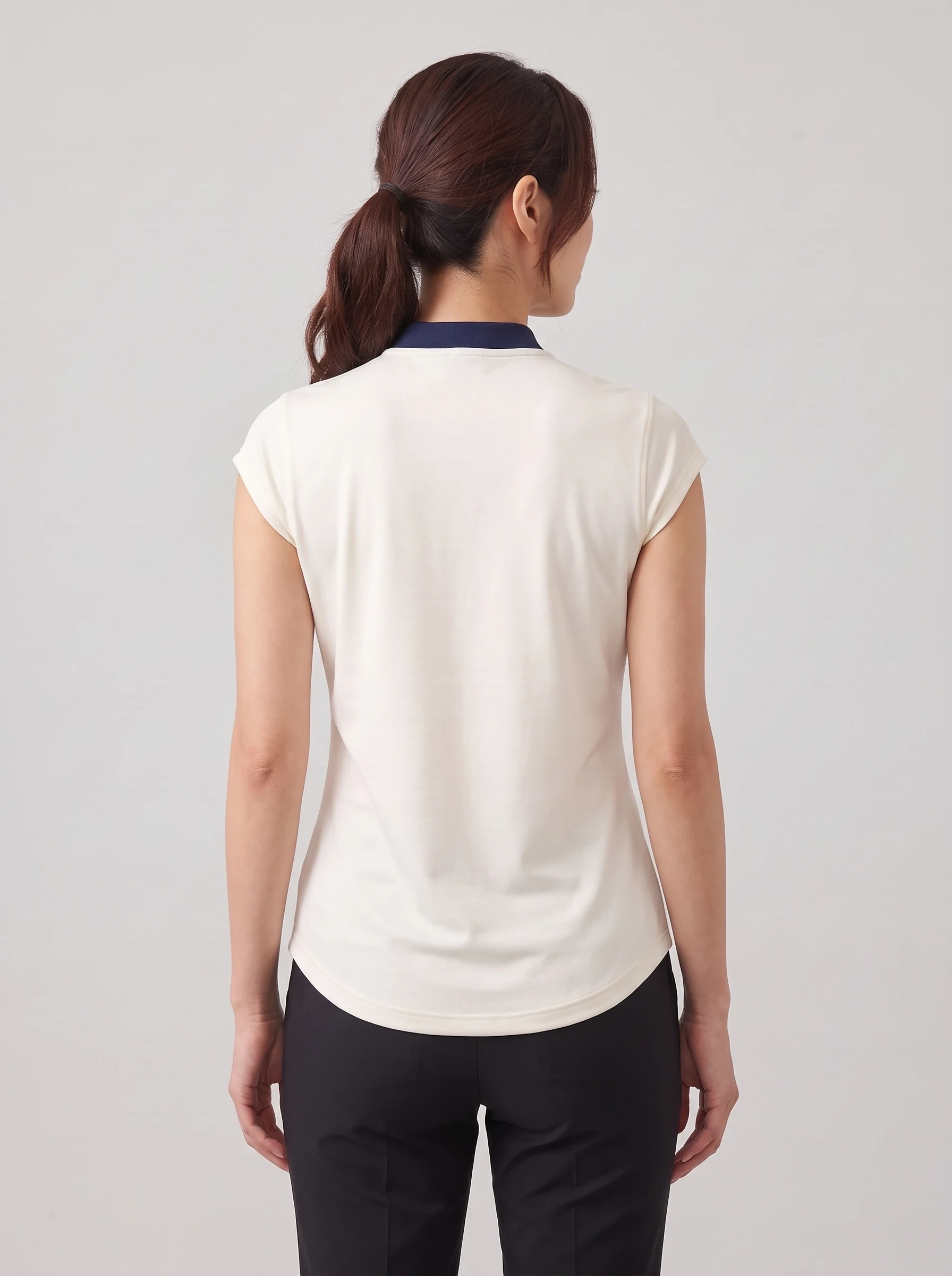 Ivory Mandarin Neck Polo, women solid polos, back view