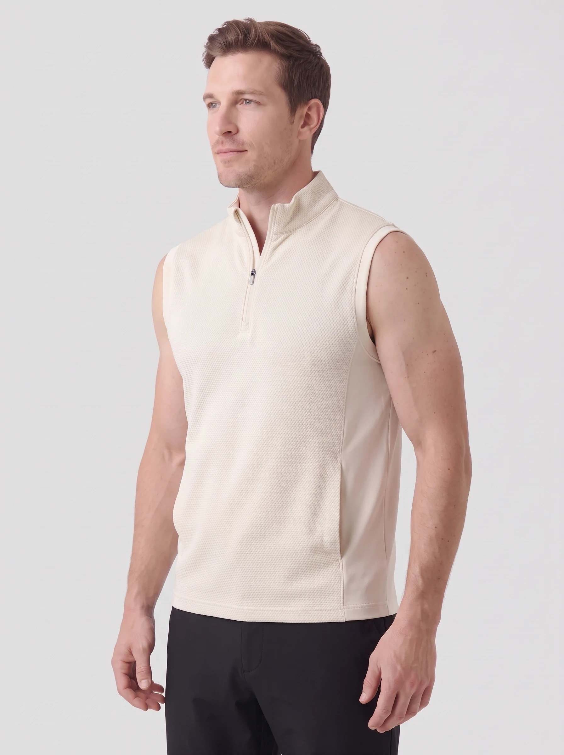 Cream Honeycomb Zip Vest, men zip tops & midlayers, side view