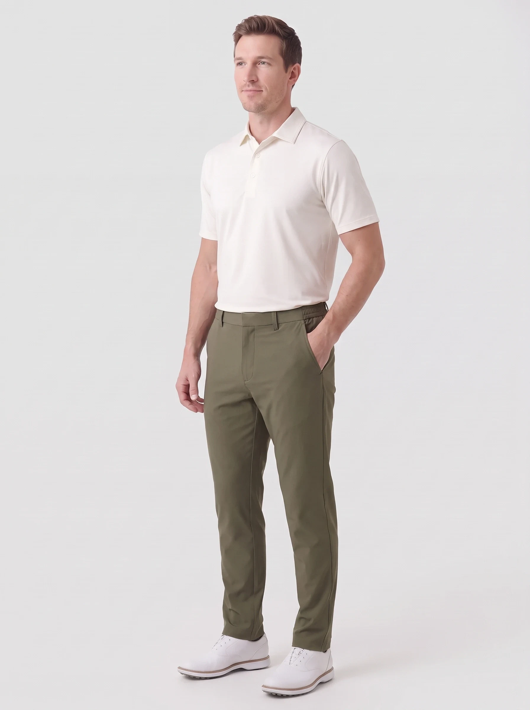 Olive Hybrid Waist Trouser, men pants & trousers, side view