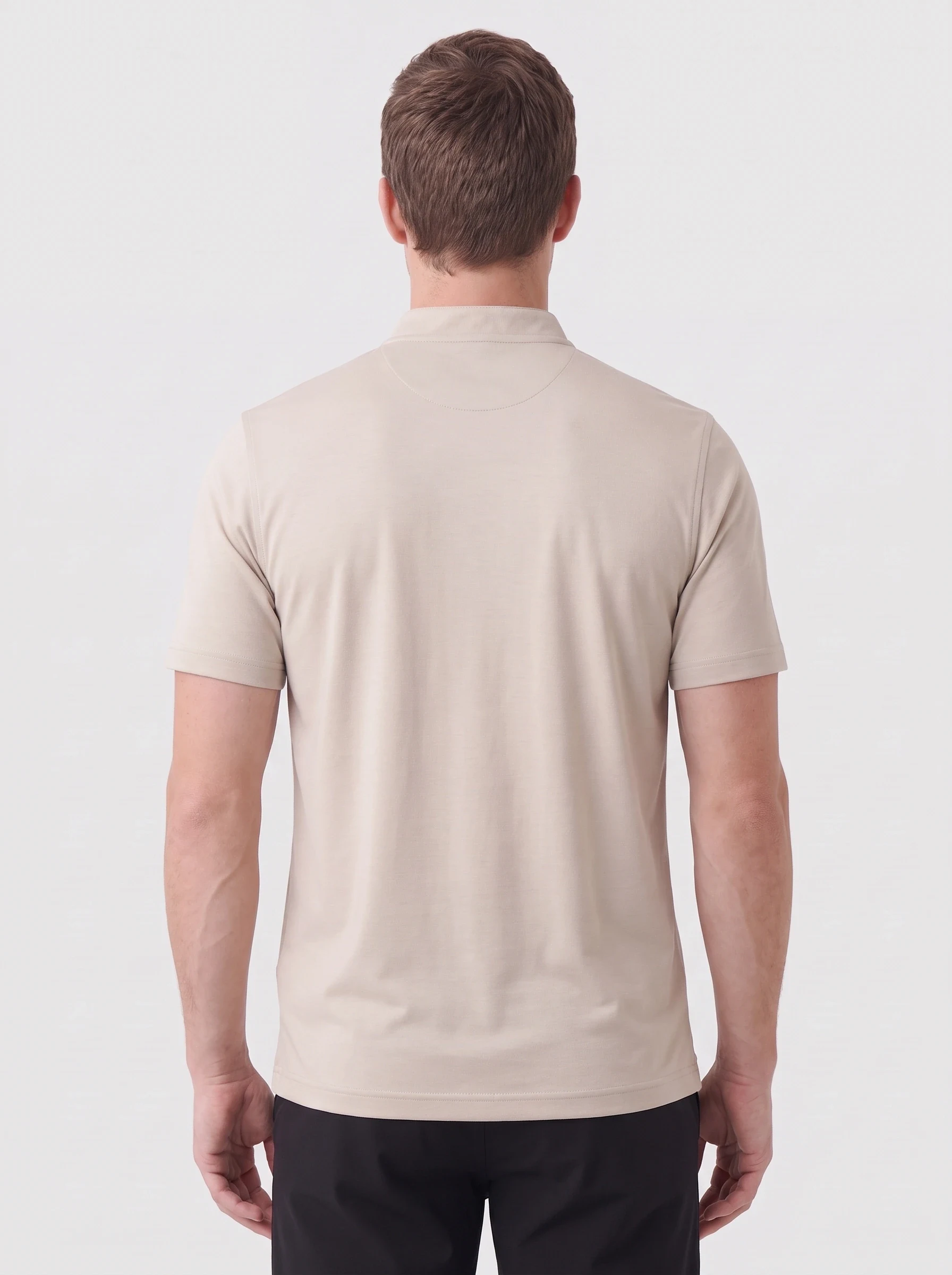 Sand Band Collar Polo, men solid polos, back view