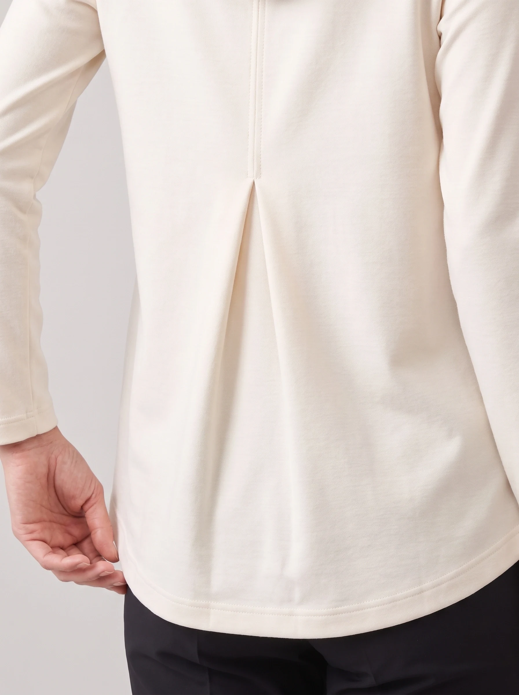 Cream Split Back Hoodie, women hoodies, Back inverted pleat and curved hem detail