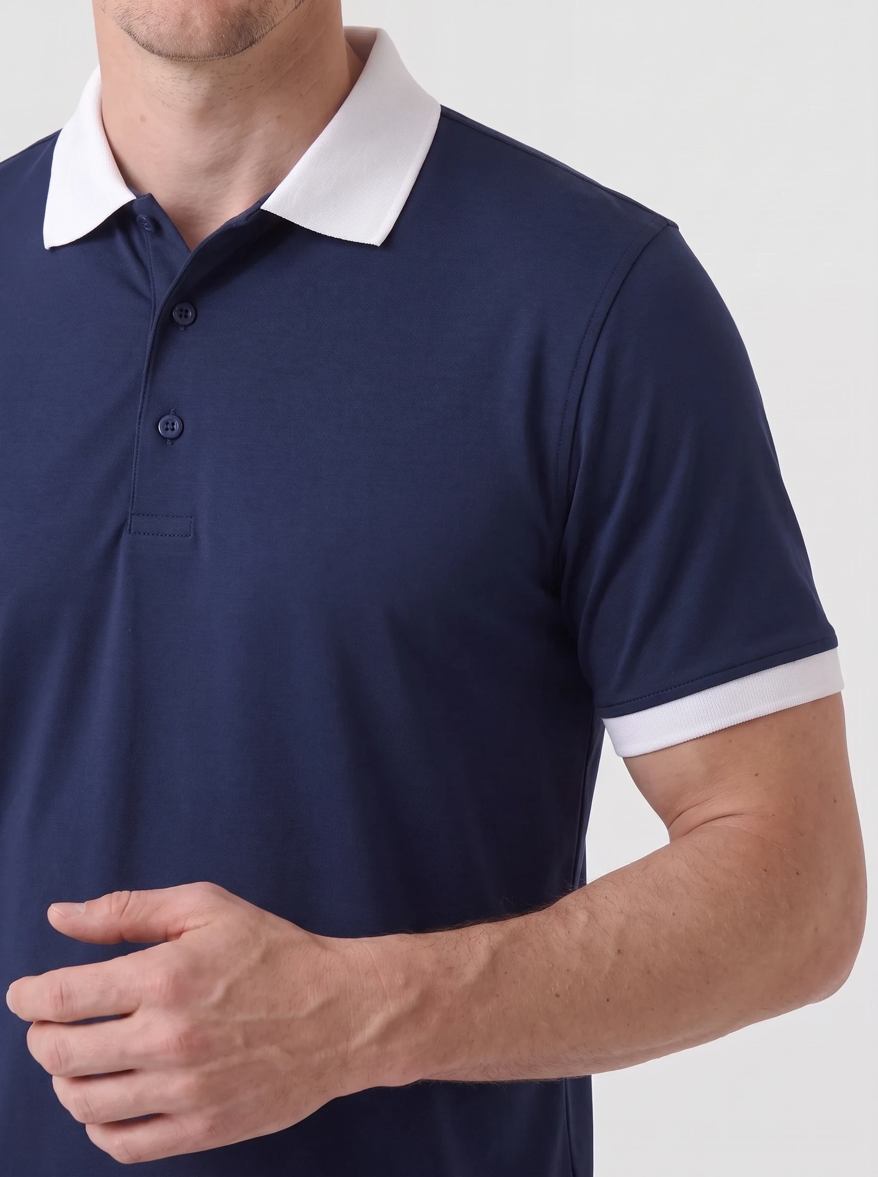 Navy Contrast Collar Polo, men solid polos, Contrast collar and cuff edge detail