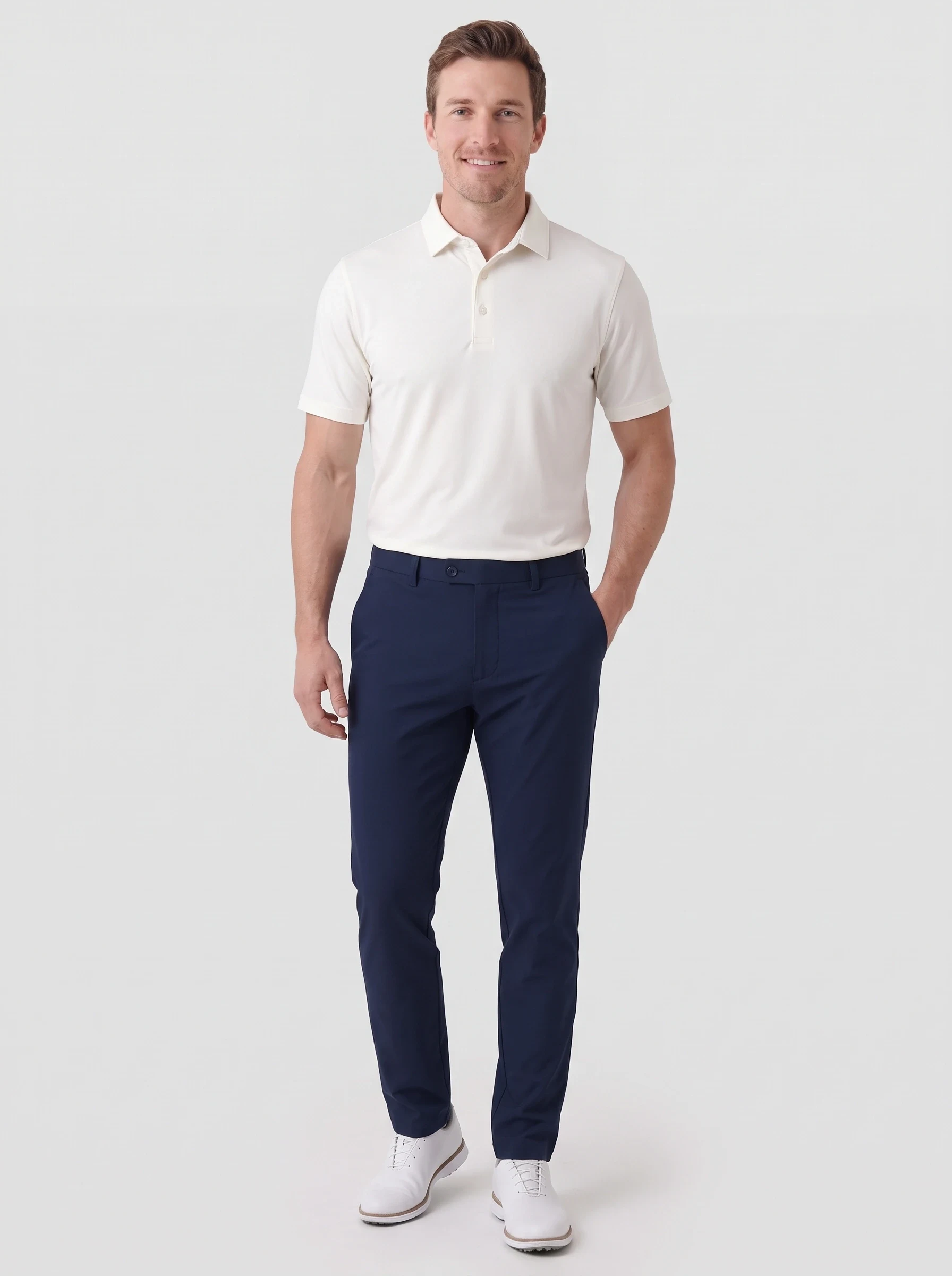 Navy Tapered Tech Trouser, men pants & trousers, front view