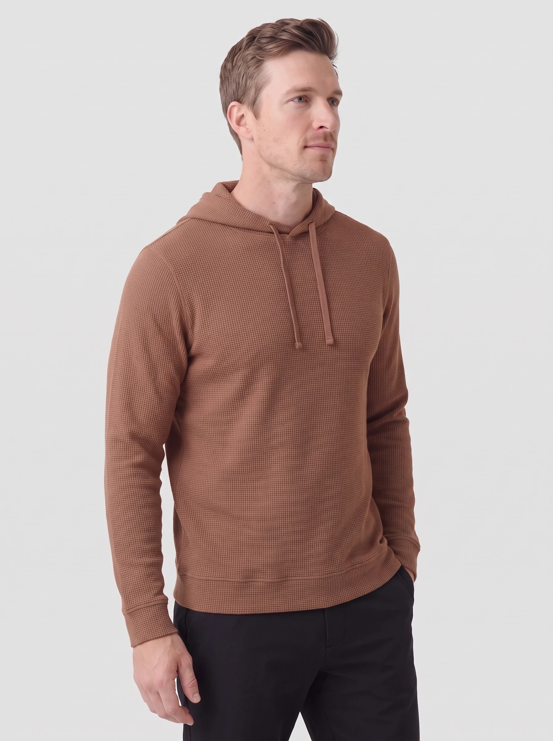 Clay Waffle Knit Hoodie, men hoodies, side view
