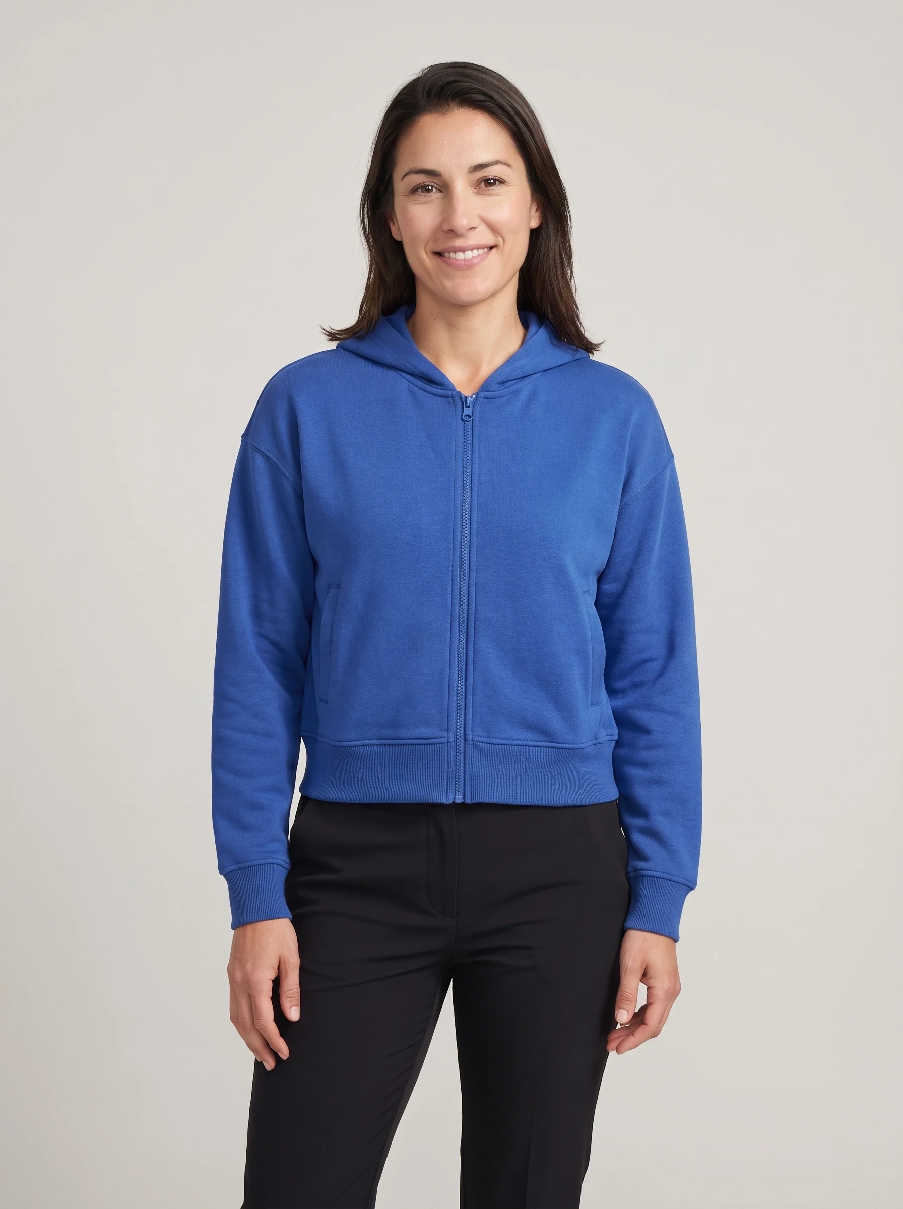 Cobalt Cropped Zip Hoodie, women hoodies, front view