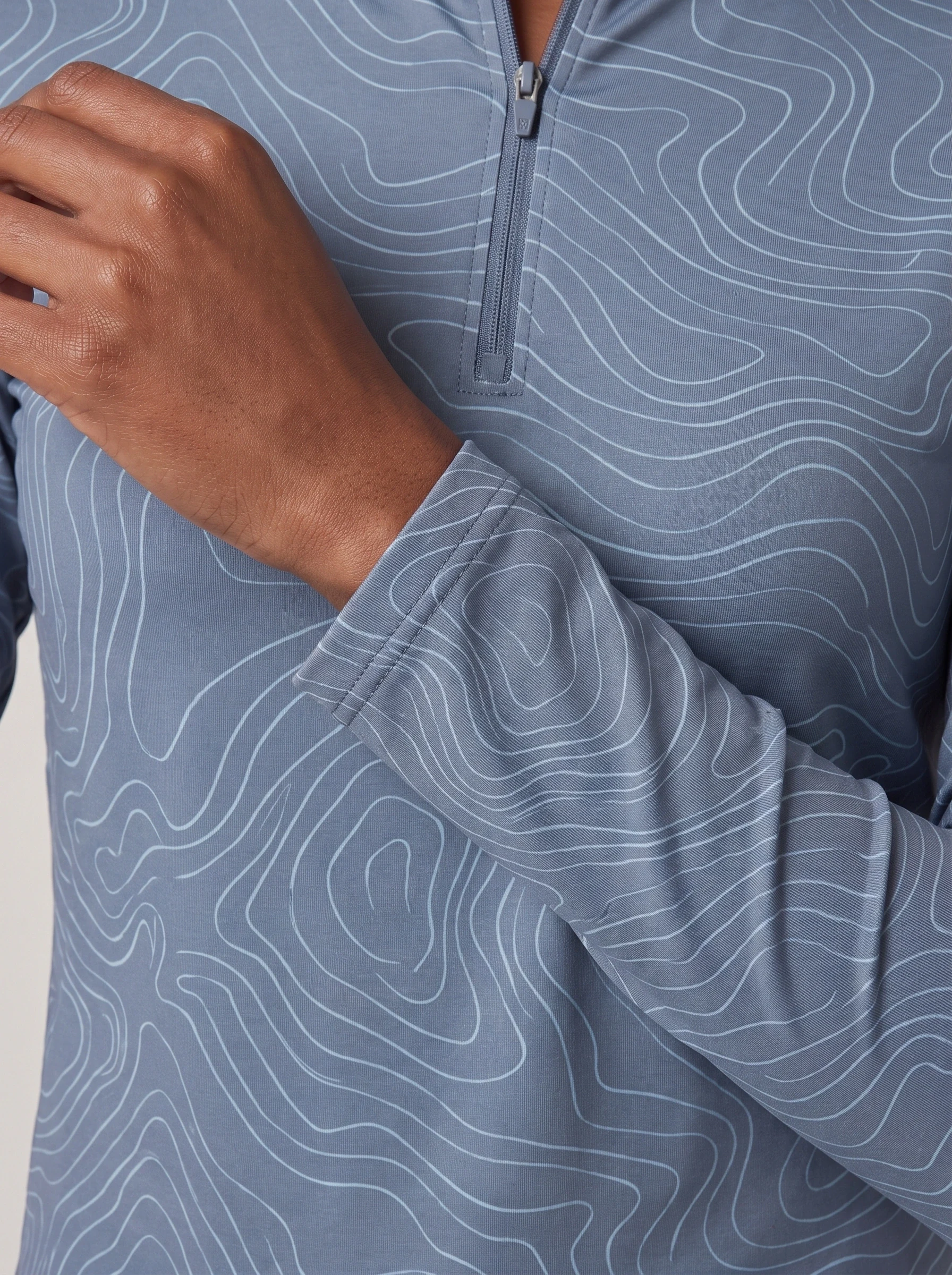 Slate Contour Long Sleeve Polo, women printed polos, Contour print and zipped polo collar detail