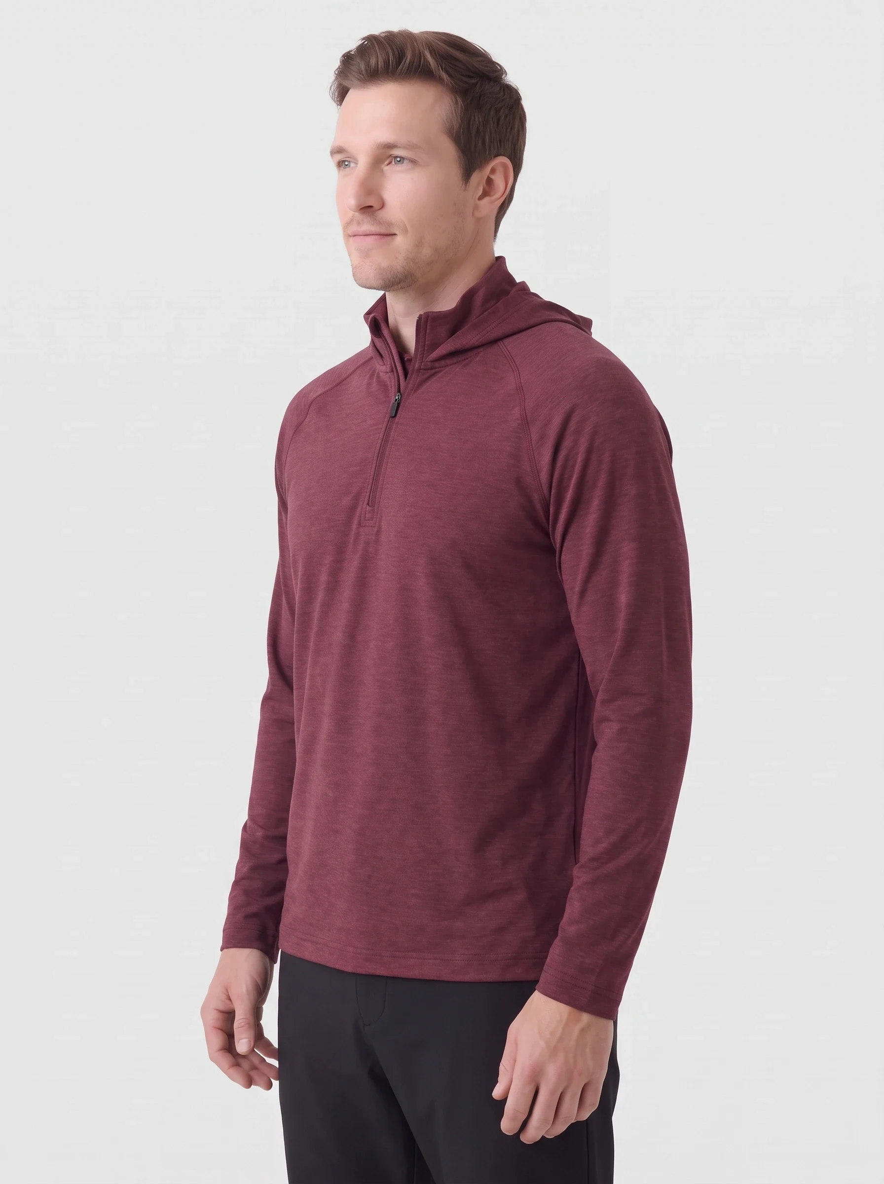 Wine Melange Half Zip, men zip tops & midlayers, side view