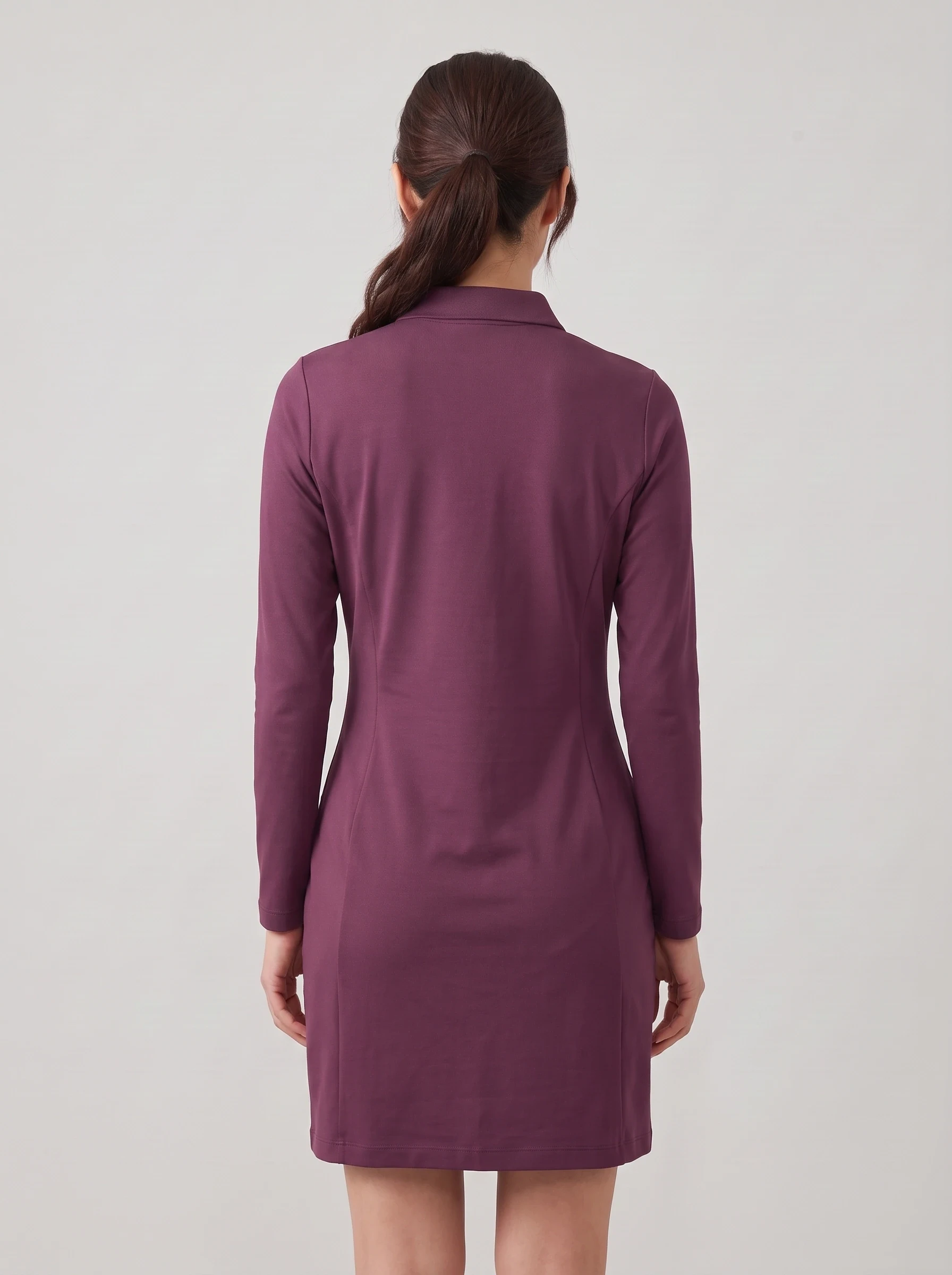 Plum Long Sleeve Golf Dress, women golf dresses, back view