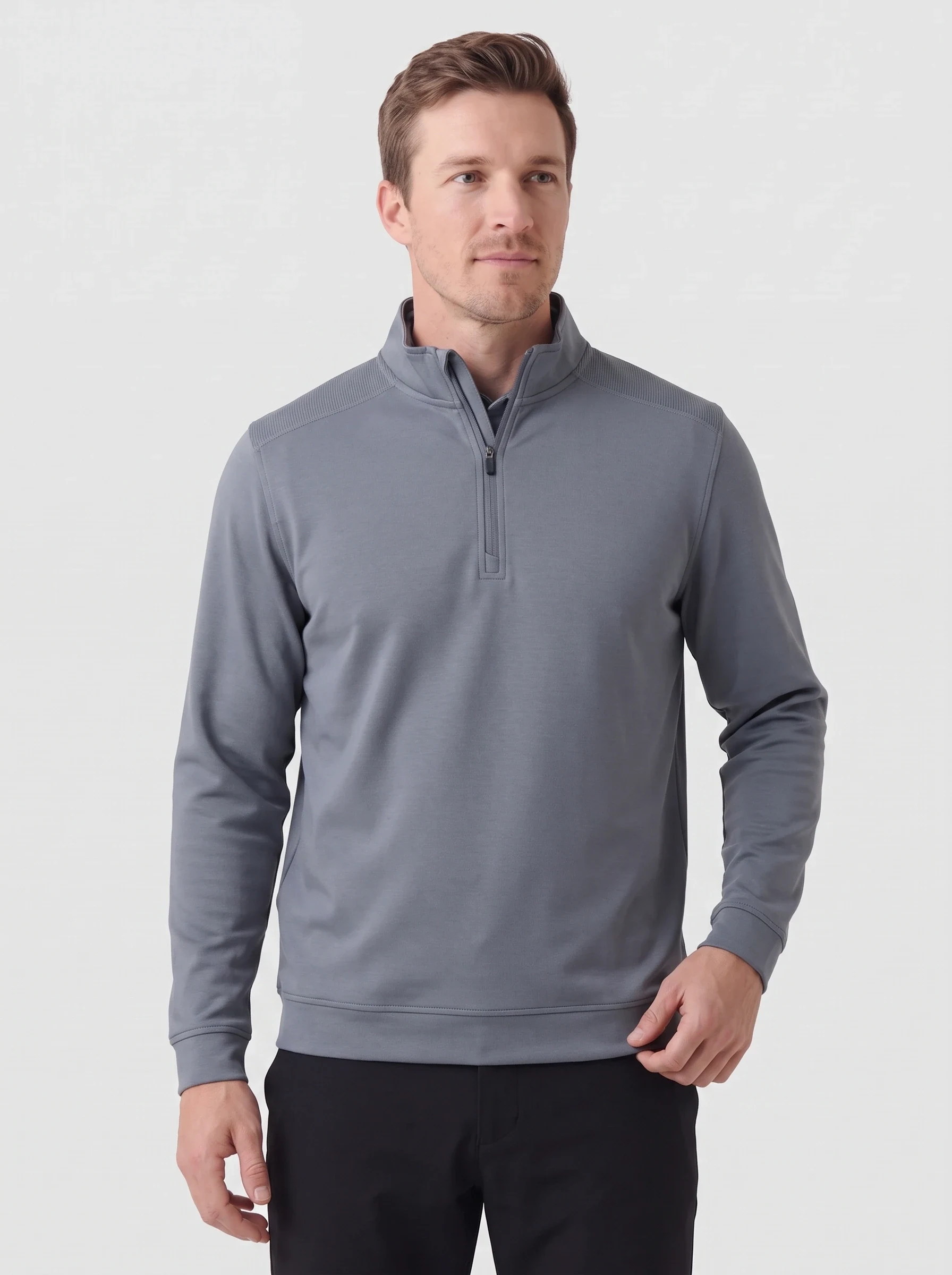 Steel Rib Shoulder Quarter Zip, men zip tops & midlayers, front view