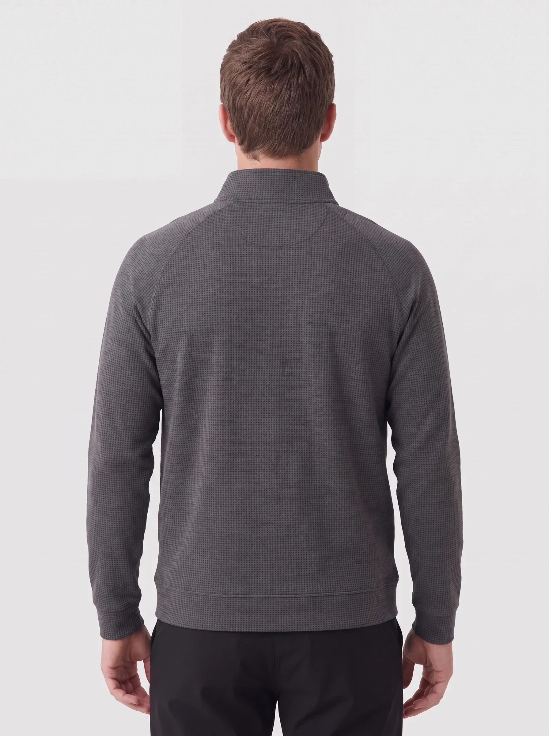 Charcoal Grid Quarter Zip, men zip tops & midlayers, back view
