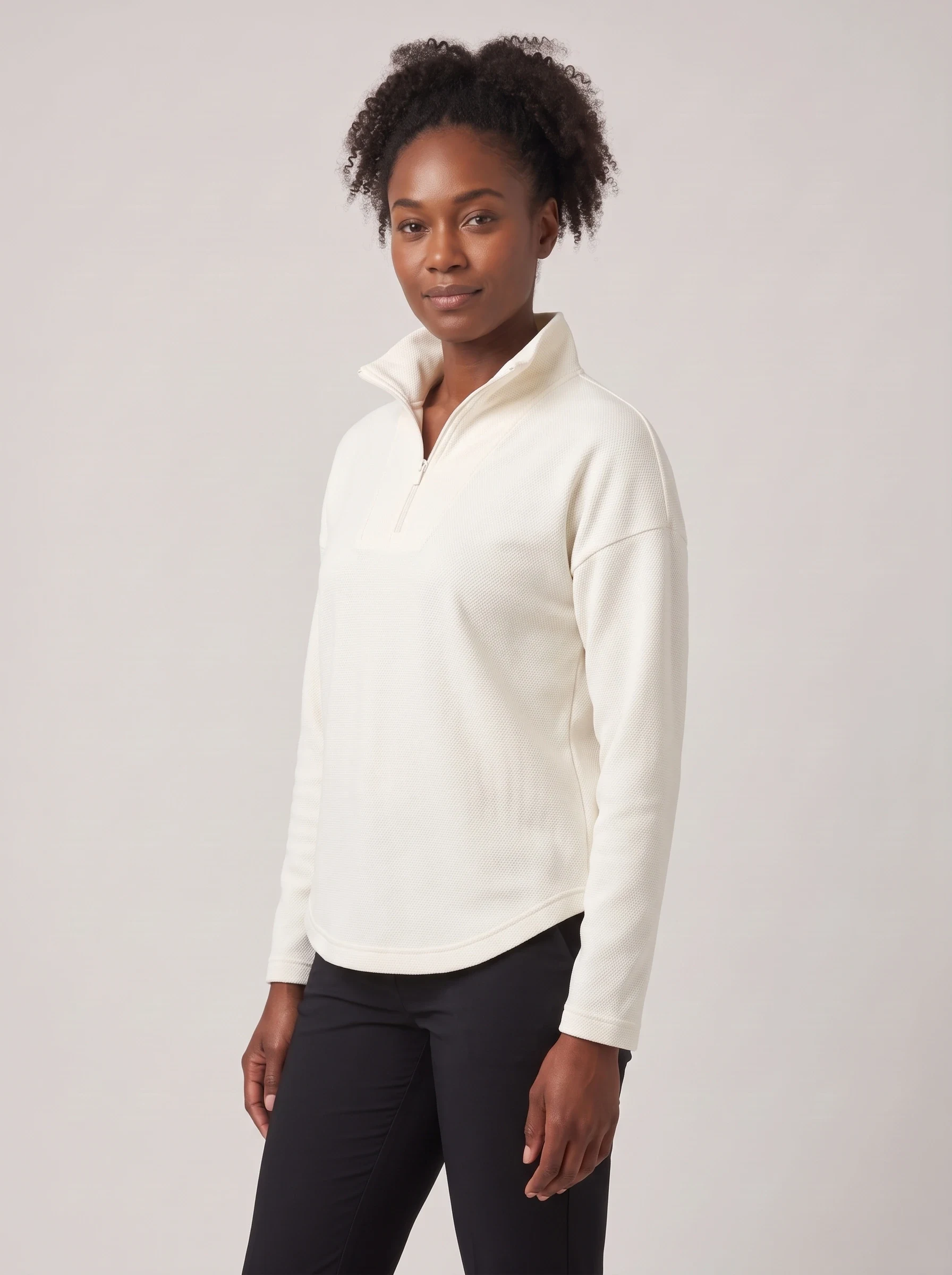 Ivory Funnel Neck Midlayer, women zip tops & midlayers, side view