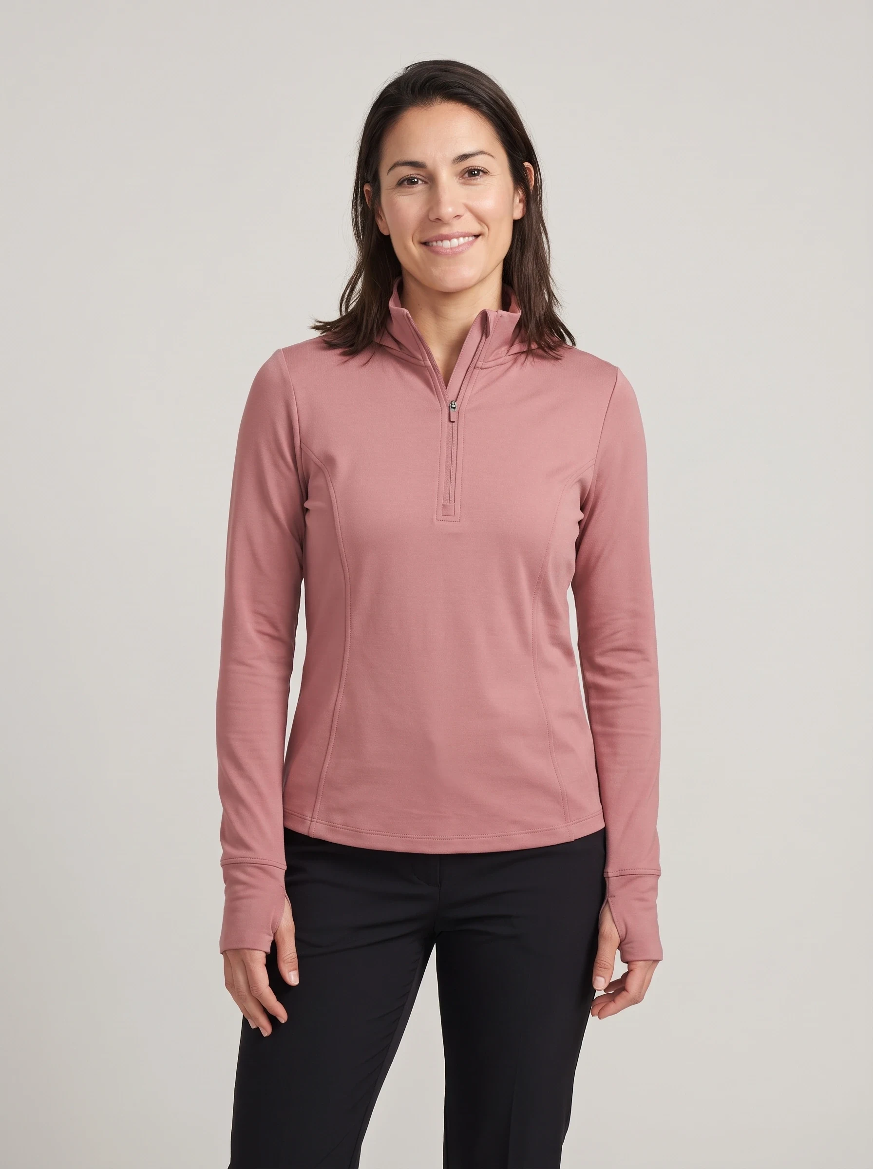 Rose Contour Seam Half Zip, women zip tops & midlayers, front view