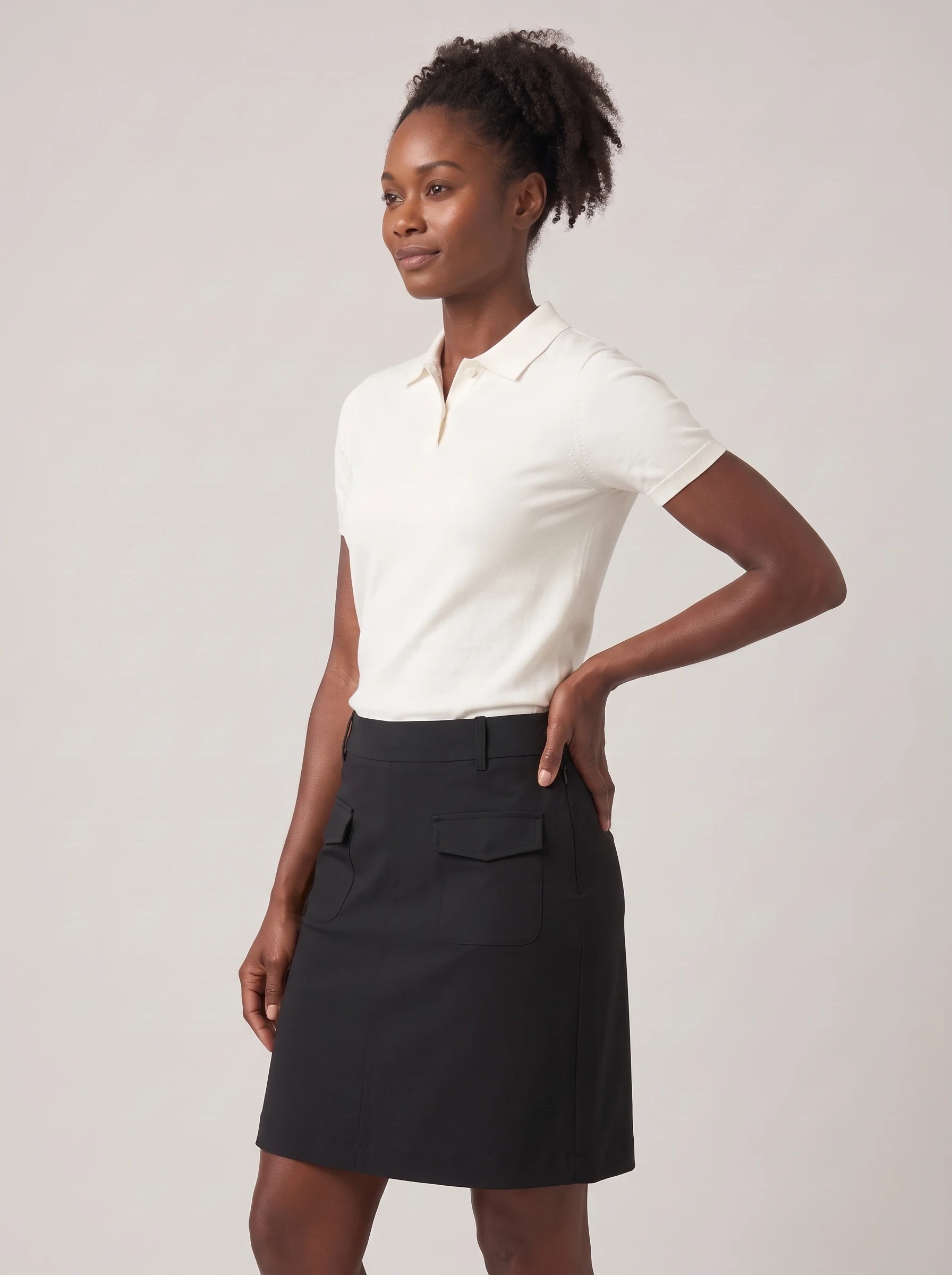 Black Cargo Pocket Golf Skort, women golf dresses & skirts, side view