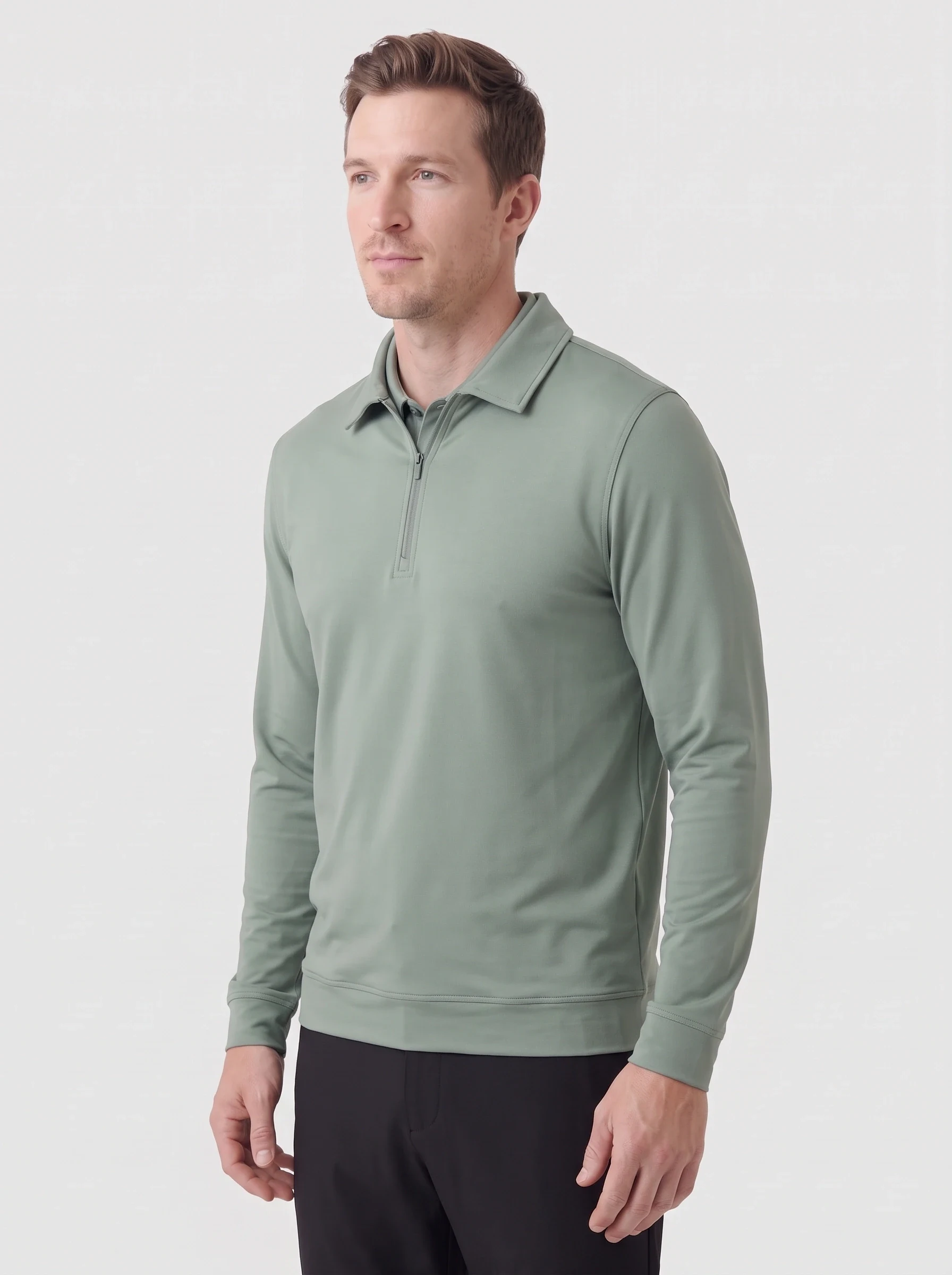 Sage Zip Neck Polo, men solid polos, side view