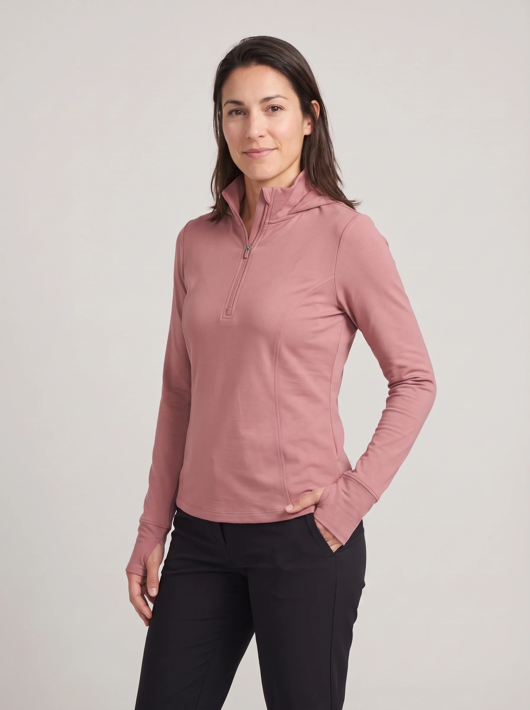 Rose Contour Seam Half Zip, women zip tops & midlayers, side view