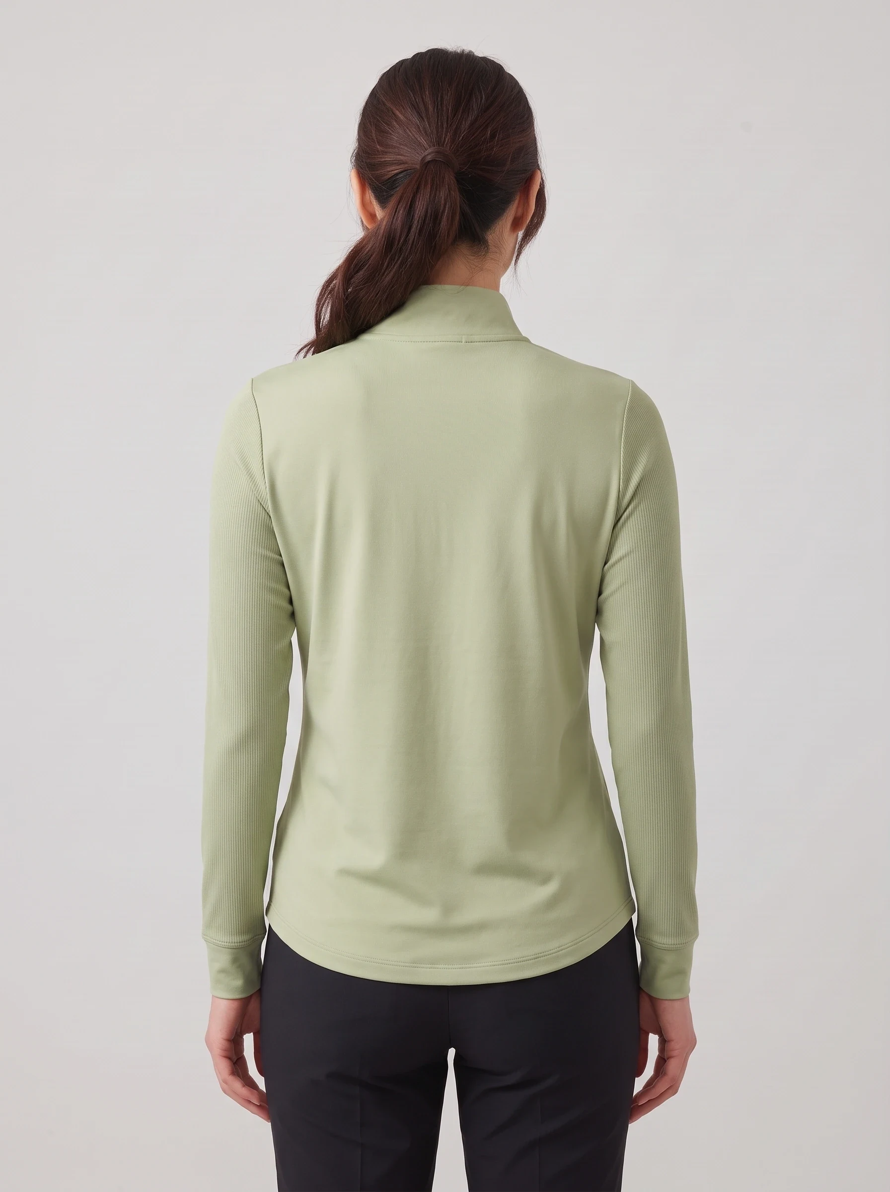 Pistachio Rib Sleeve Midlayer, women zip tops & midlayers, back view