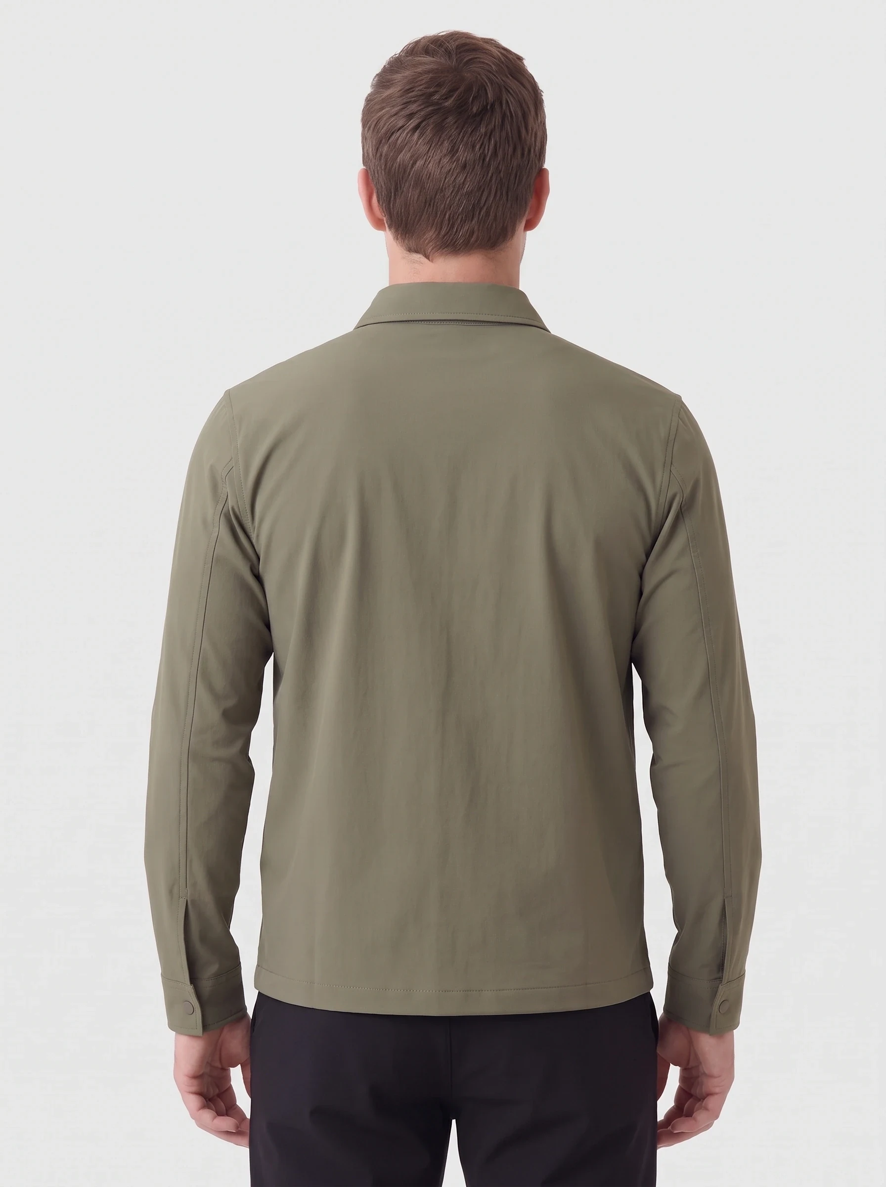 Olive Utility Golf Overshirt, men outerwear, back view