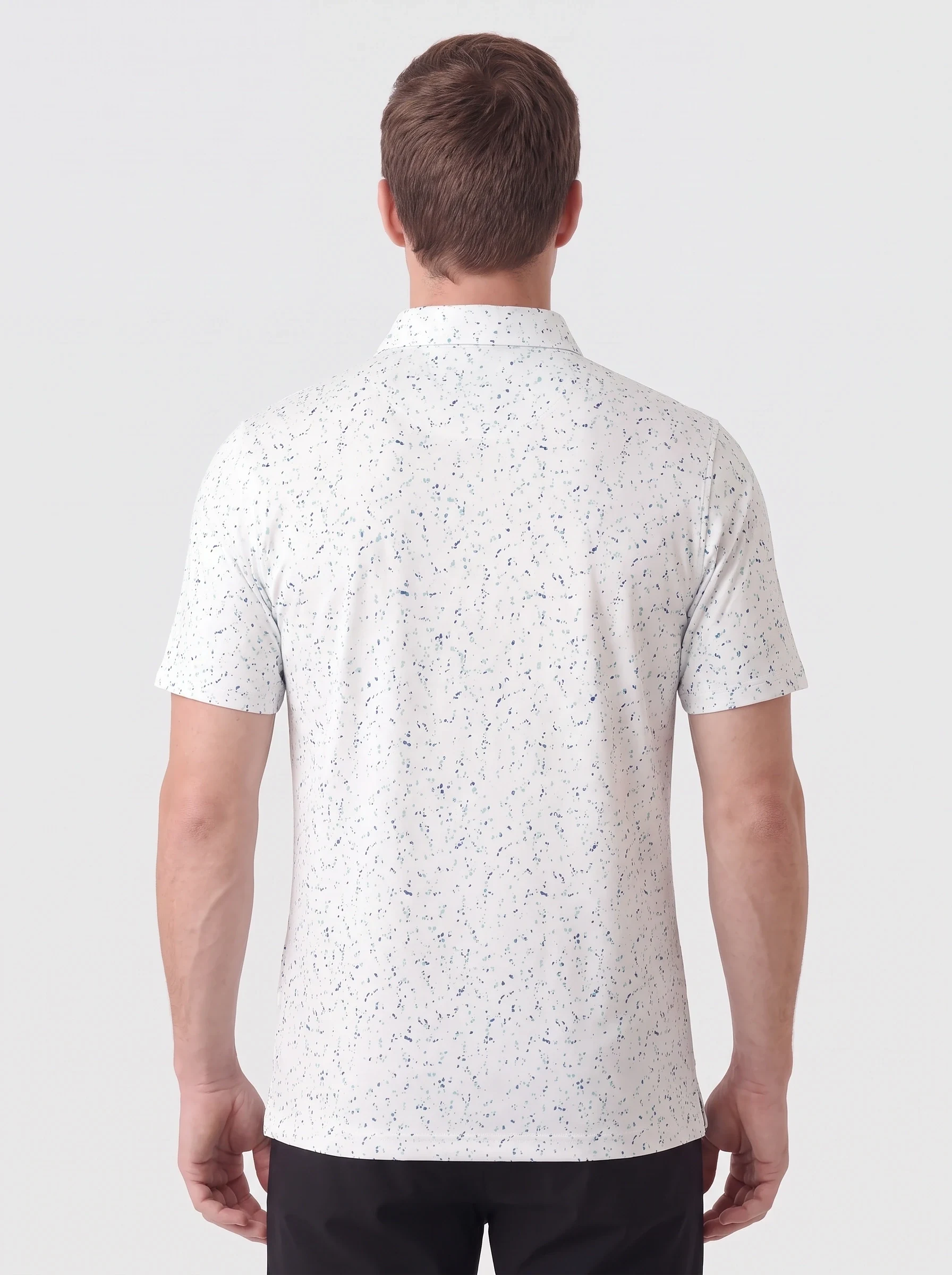 Mint Ink Scatter Print Polo, men printed polos, back view