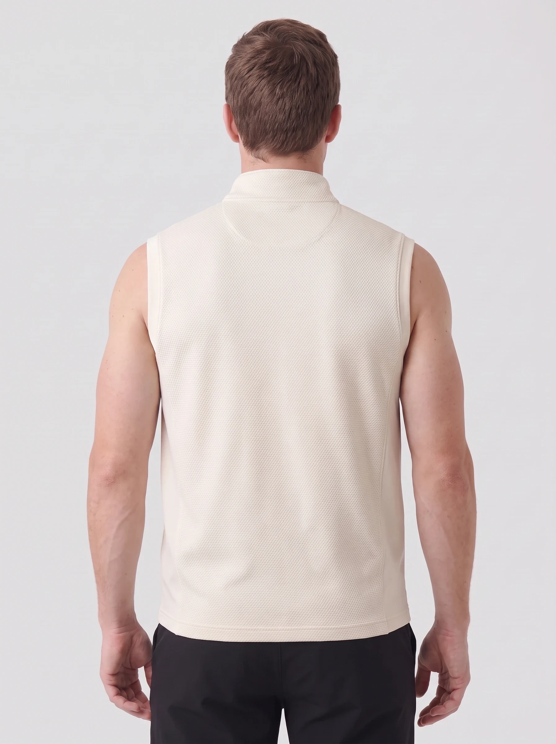 Cream Honeycomb Zip Vest, men zip tops & midlayers, back view